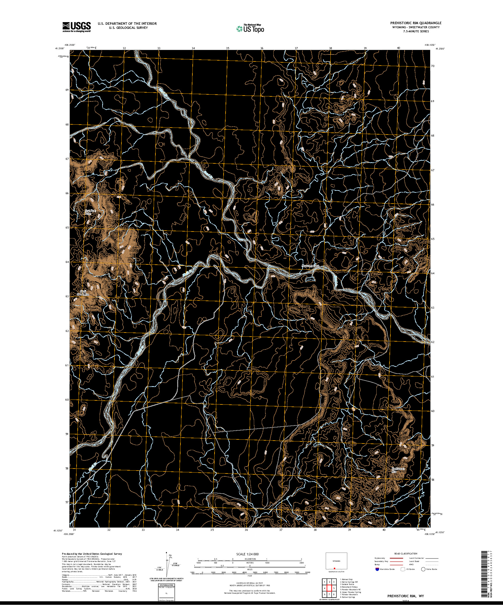 USGS US TOPO 7.5-MINUTE MAP FOR PREHISTORIC RIM, WY 2021