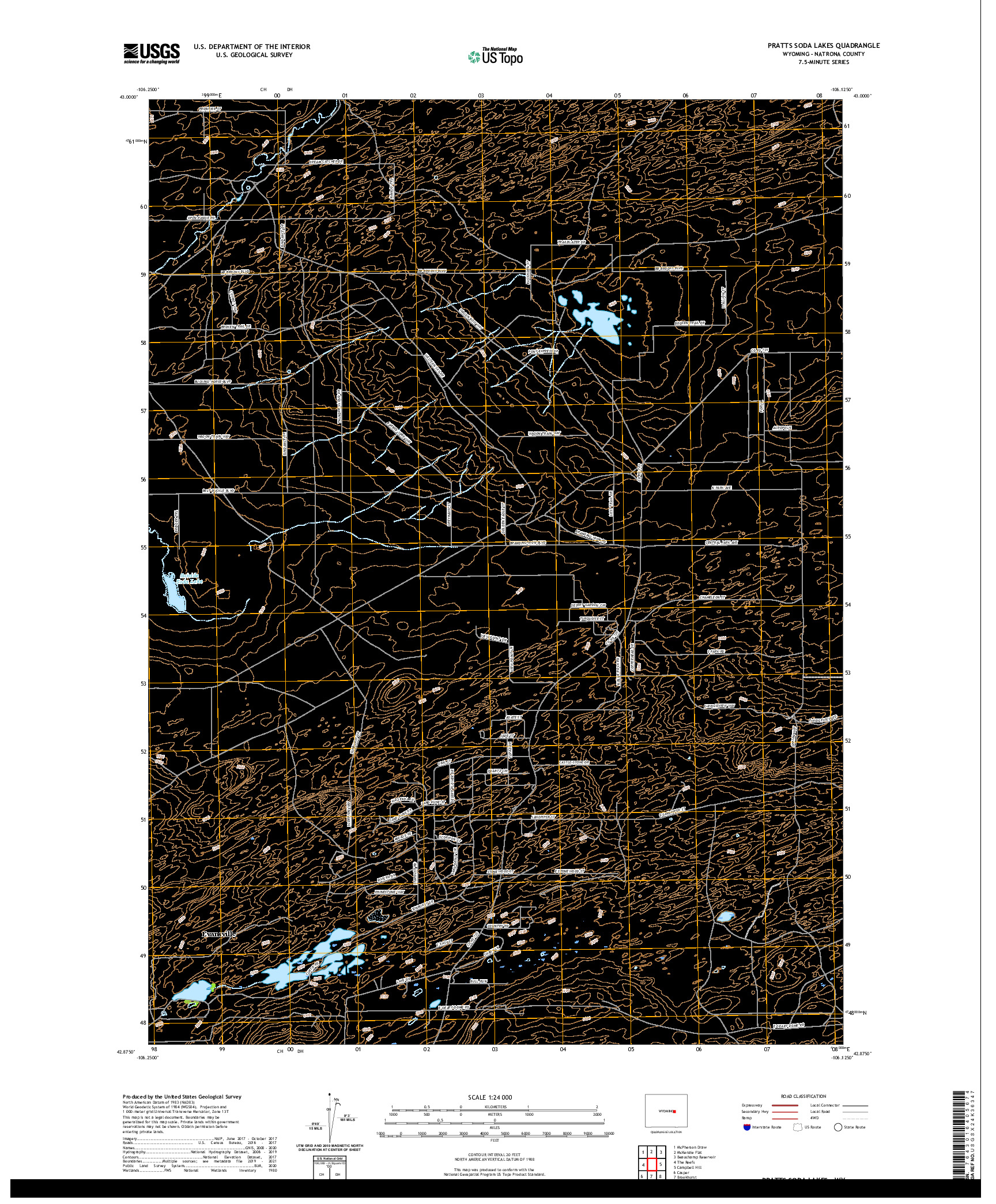 USGS US TOPO 7.5-MINUTE MAP FOR PRATTS SODA LAKES, WY 2021