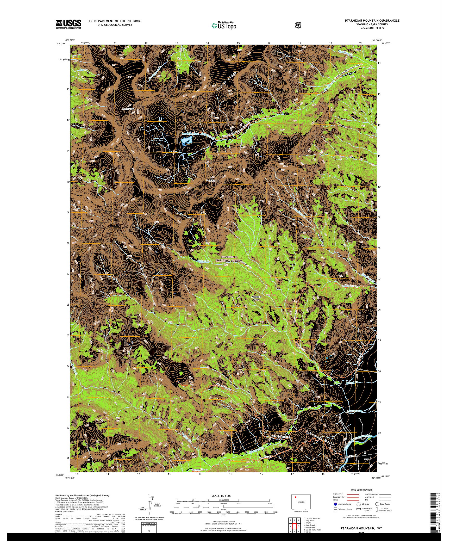 USGS US TOPO 7.5-MINUTE MAP FOR PTARMIGAN MOUNTAIN, WY 2021