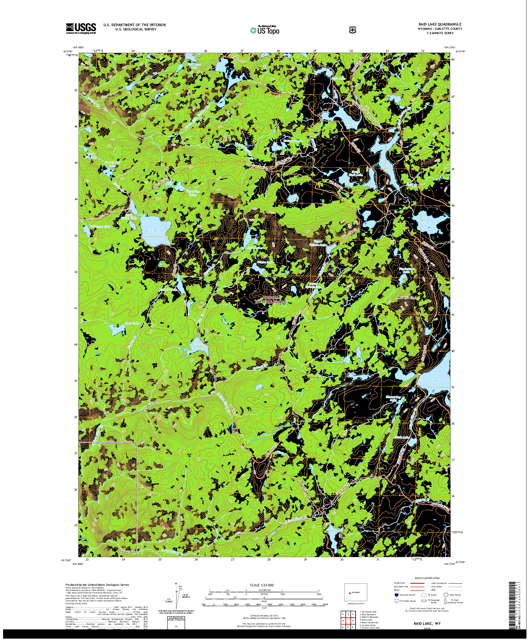 USGS US TOPO 7.5-MINUTE MAP FOR RAID LAKE, WY 2021