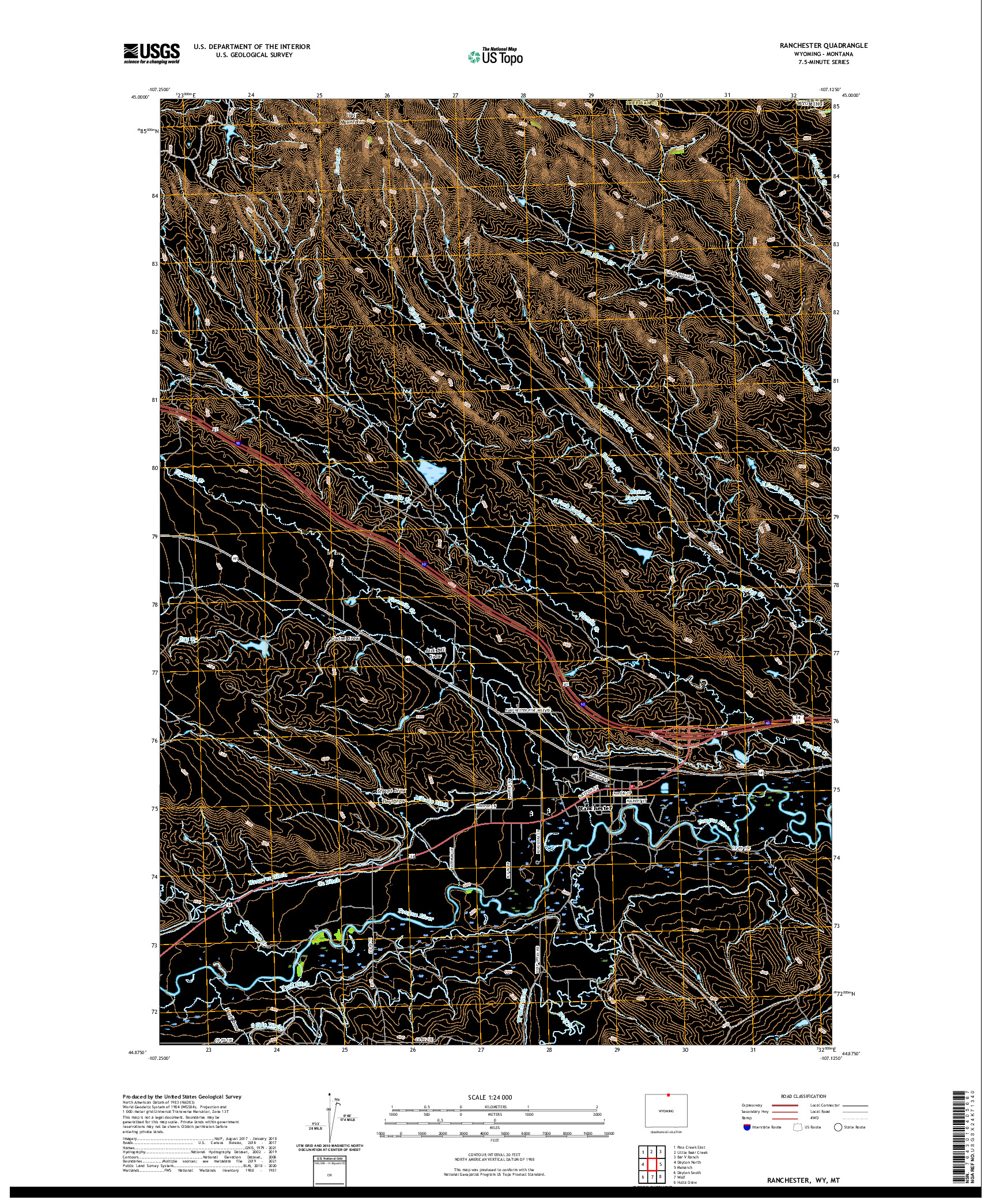 USGS US TOPO 7.5-MINUTE MAP FOR RANCHESTER, WY,MT 2021