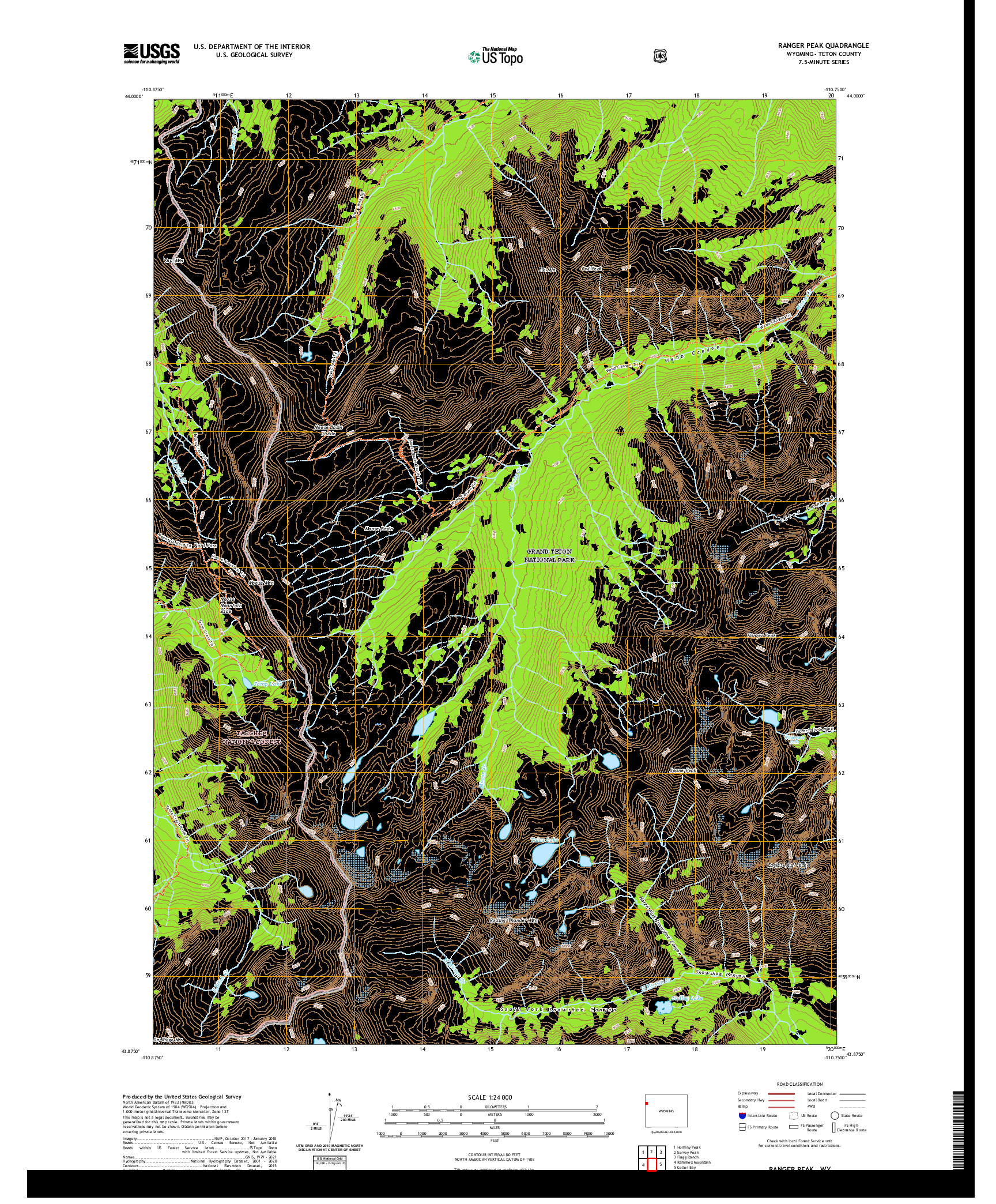 USGS US TOPO 7.5-MINUTE MAP FOR RANGER PEAK, WY 2021