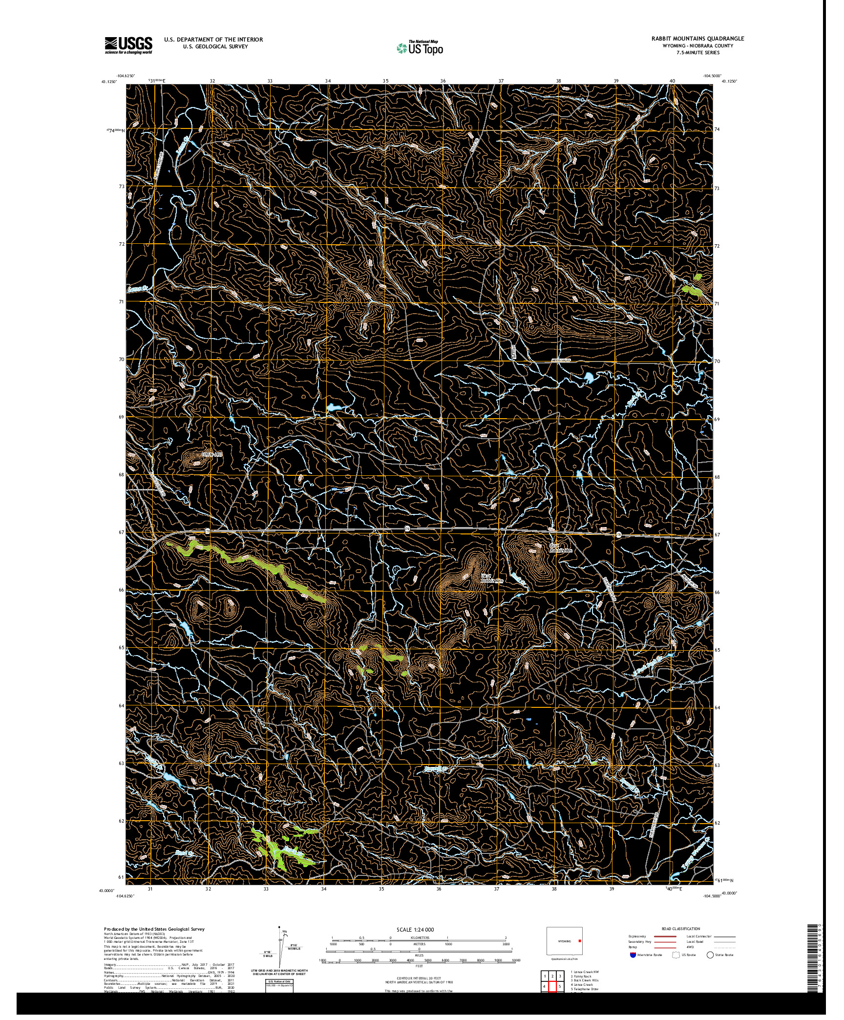 USGS US TOPO 7.5-MINUTE MAP FOR RABBIT MOUNTAINS, WY 2021