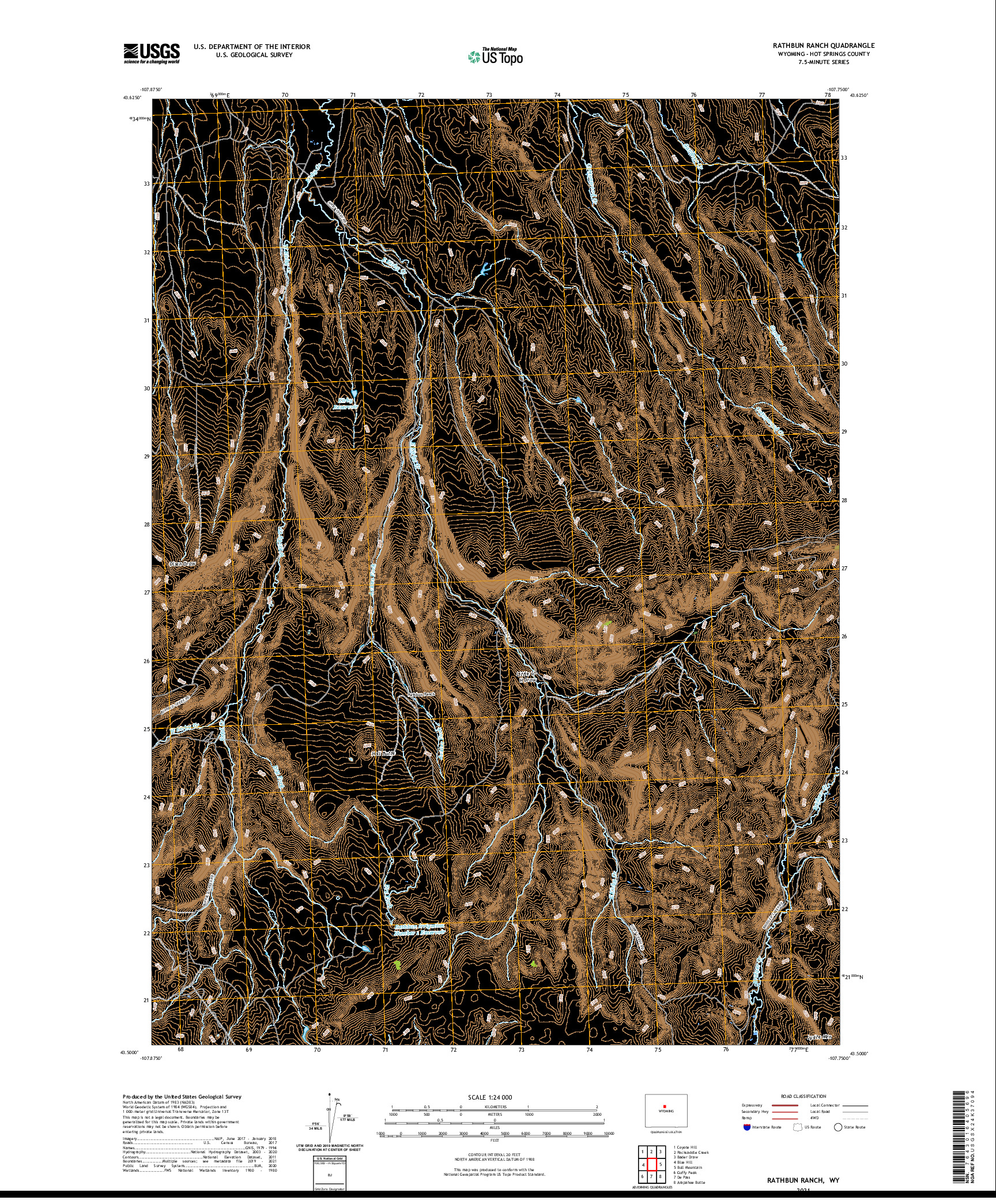 USGS US TOPO 7.5-MINUTE MAP FOR RATHBUN RANCH, WY 2021