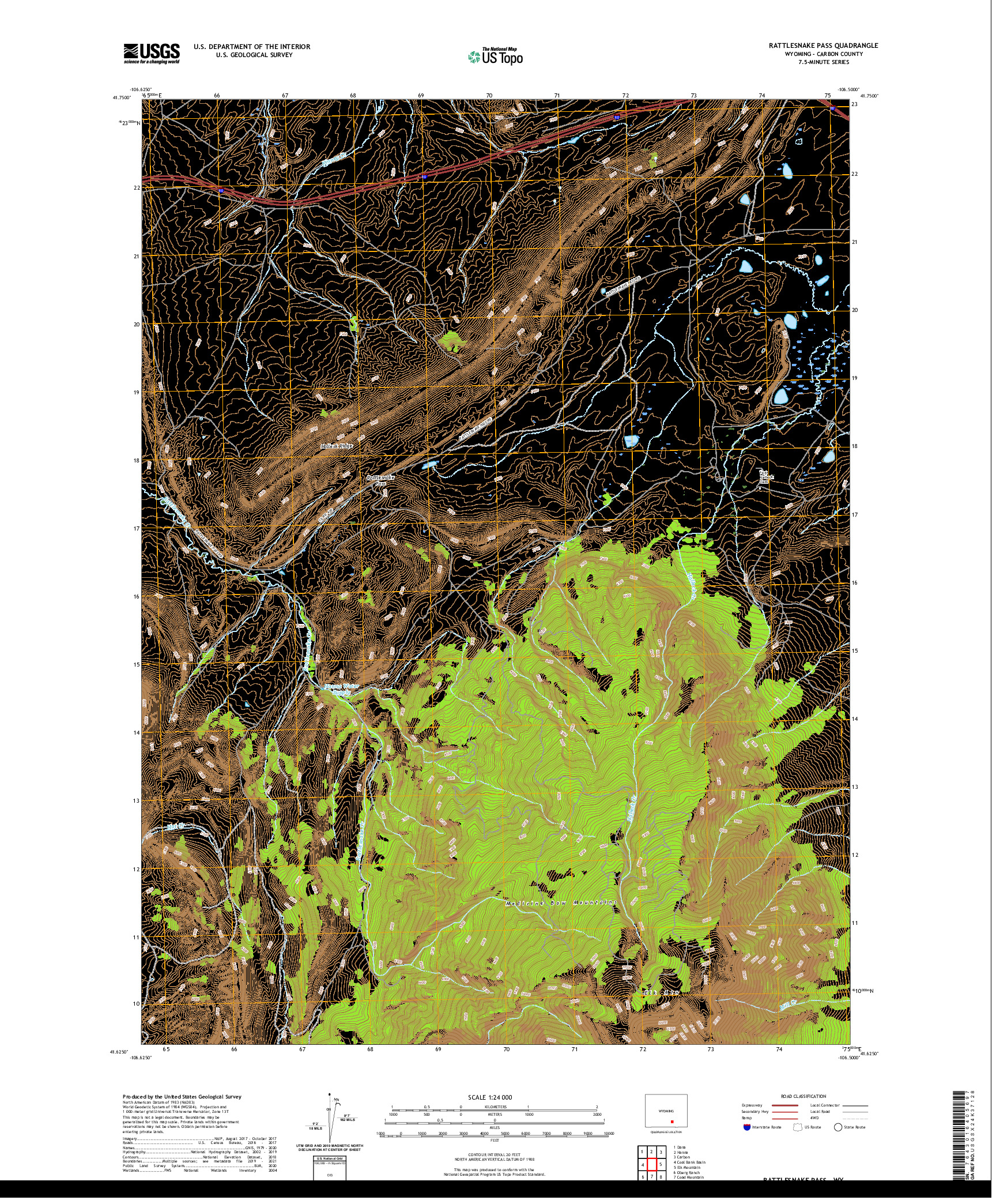 USGS US TOPO 7.5-MINUTE MAP FOR RATTLESNAKE PASS, WY 2021