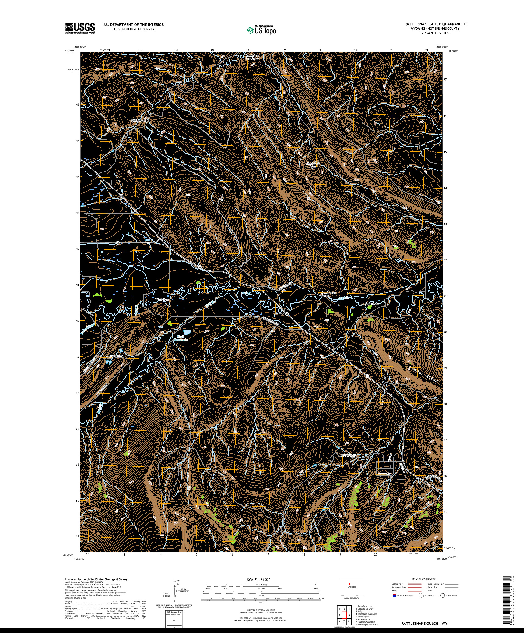 USGS US TOPO 7.5-MINUTE MAP FOR RATTLESNAKE GULCH, WY 2021