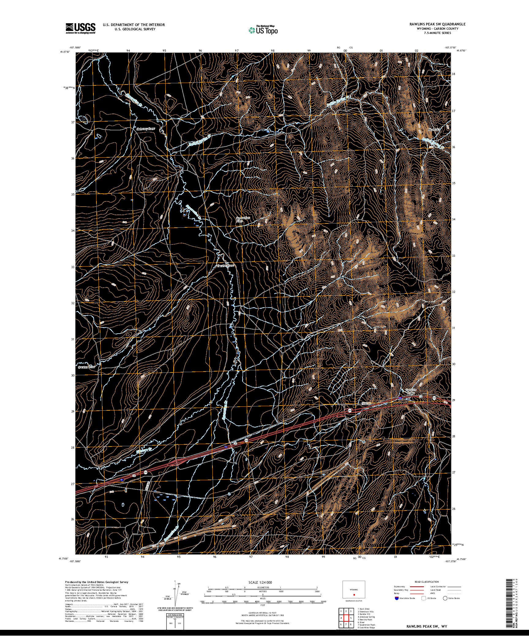 USGS US TOPO 7.5-MINUTE MAP FOR RAWLINS PEAK SW, WY 2021