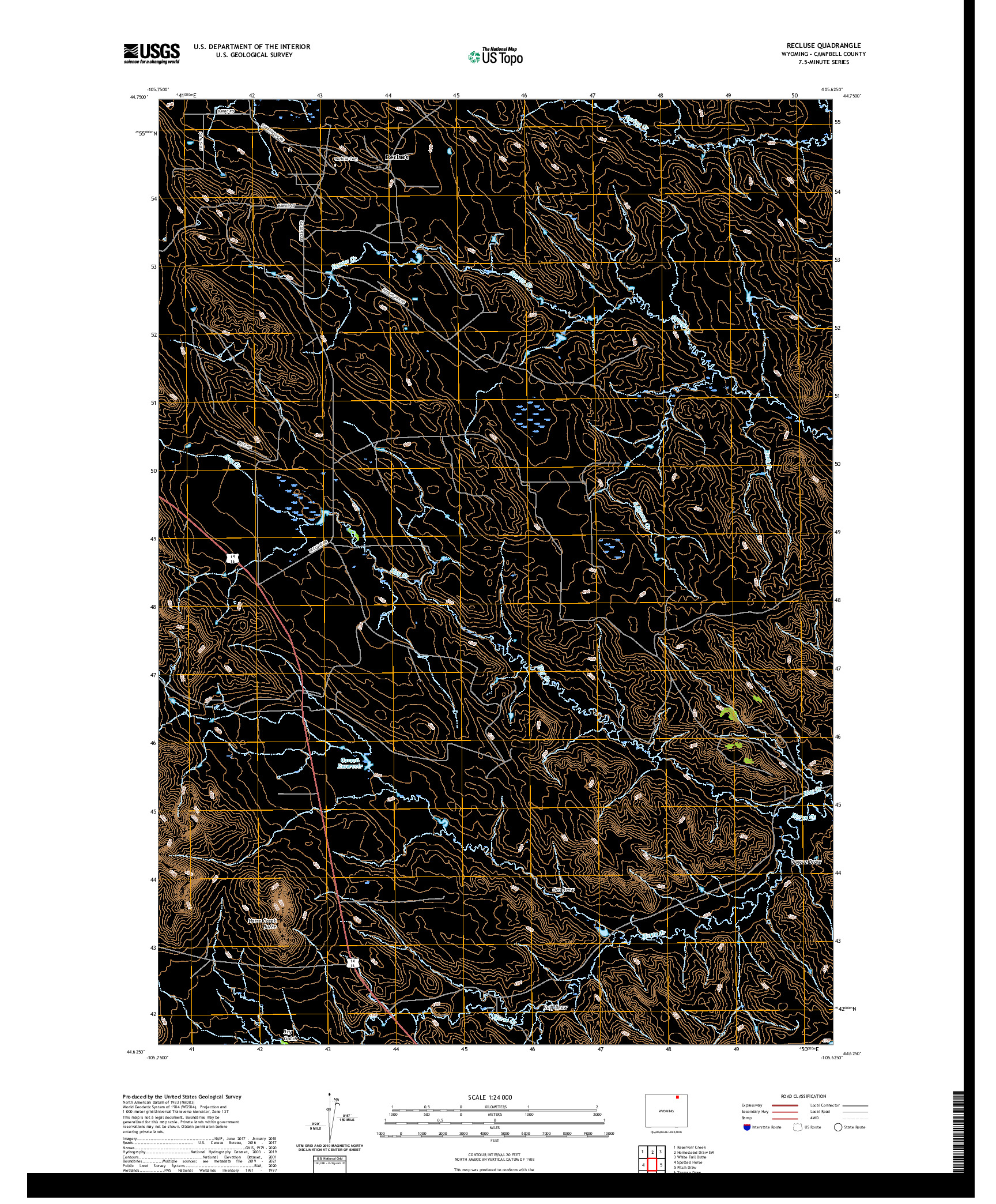 USGS US TOPO 7.5-MINUTE MAP FOR RECLUSE, WY 2021