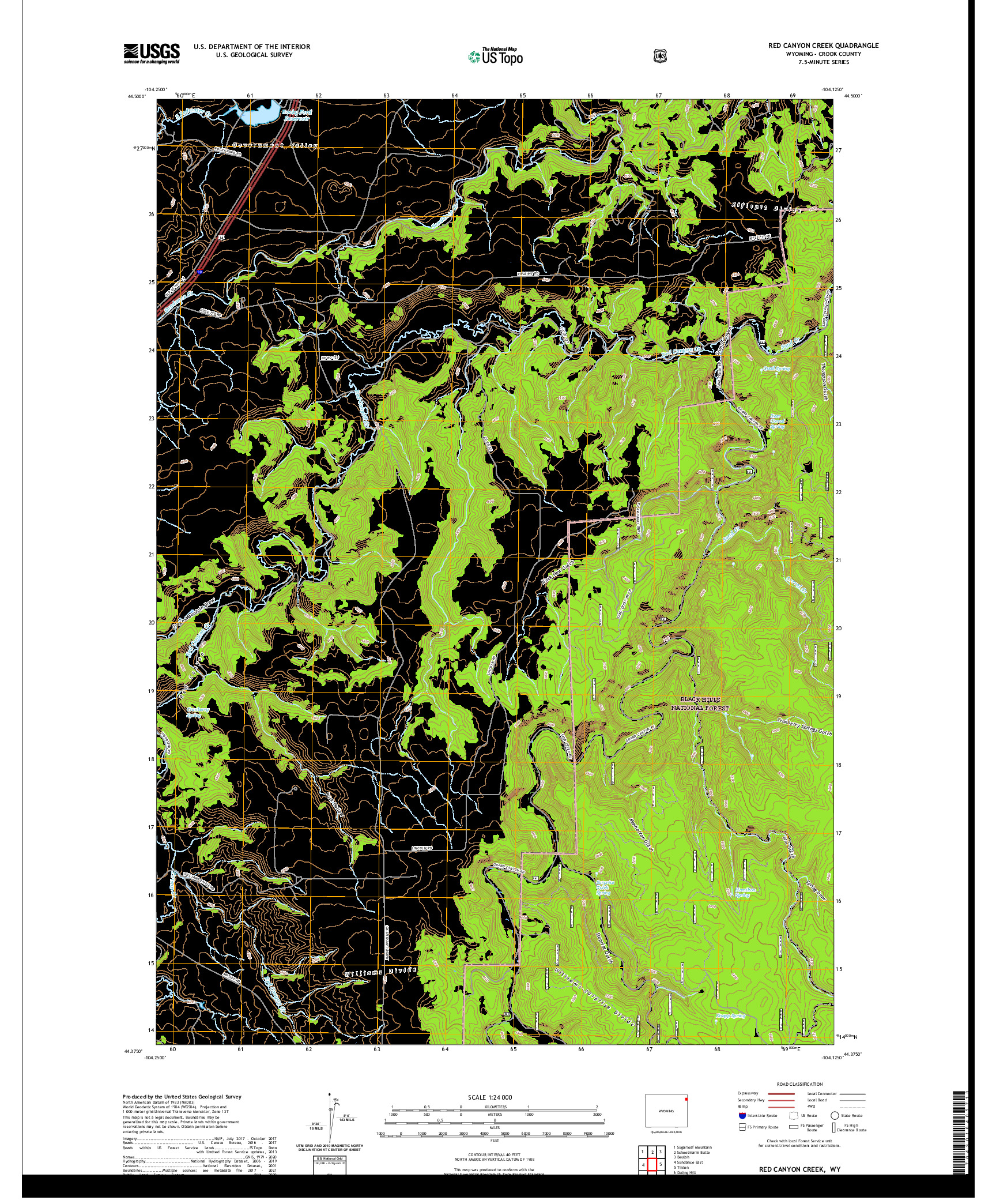USGS US TOPO 7.5-MINUTE MAP FOR RED CANYON CREEK, WY 2021