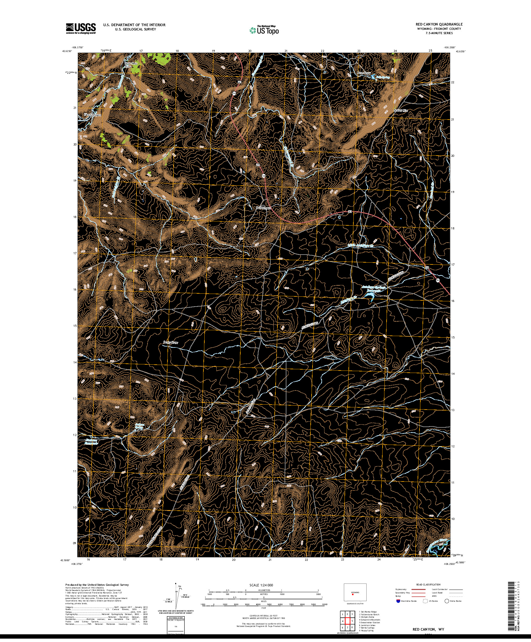 USGS US TOPO 7.5-MINUTE MAP FOR RED CANYON, WY 2021