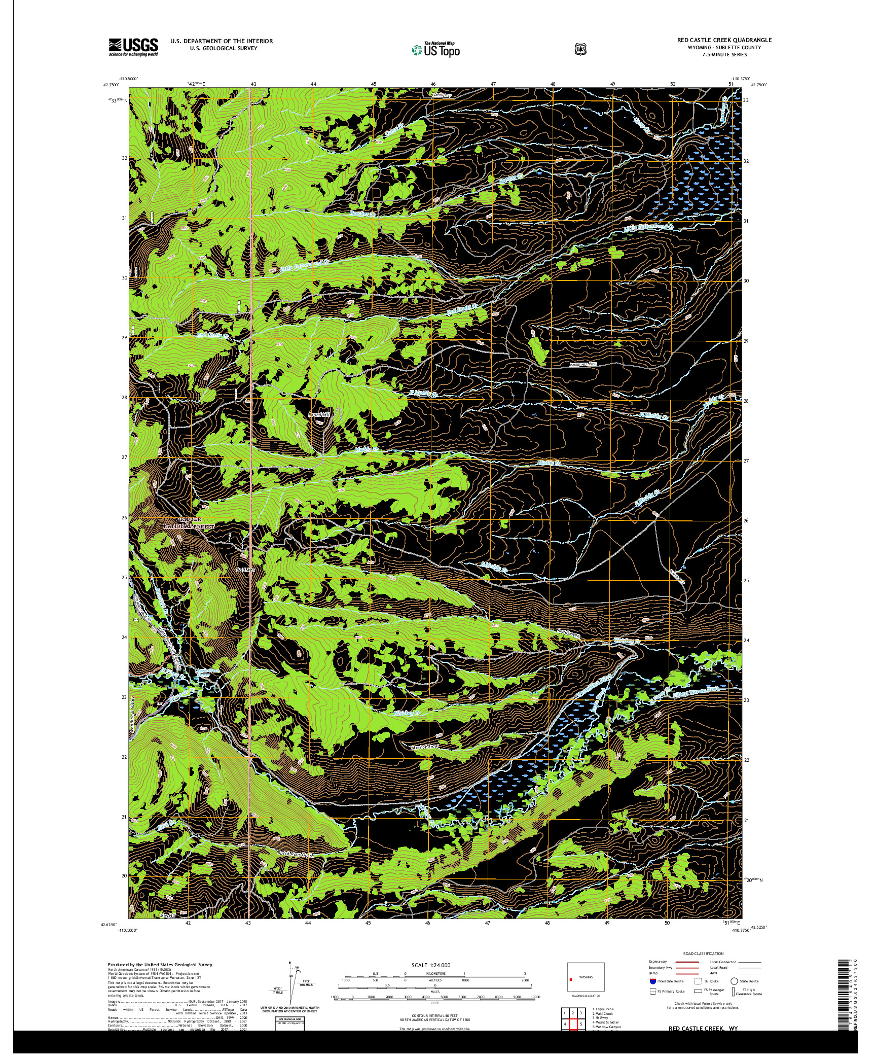 USGS US TOPO 7.5-MINUTE MAP FOR RED CASTLE CREEK, WY 2021