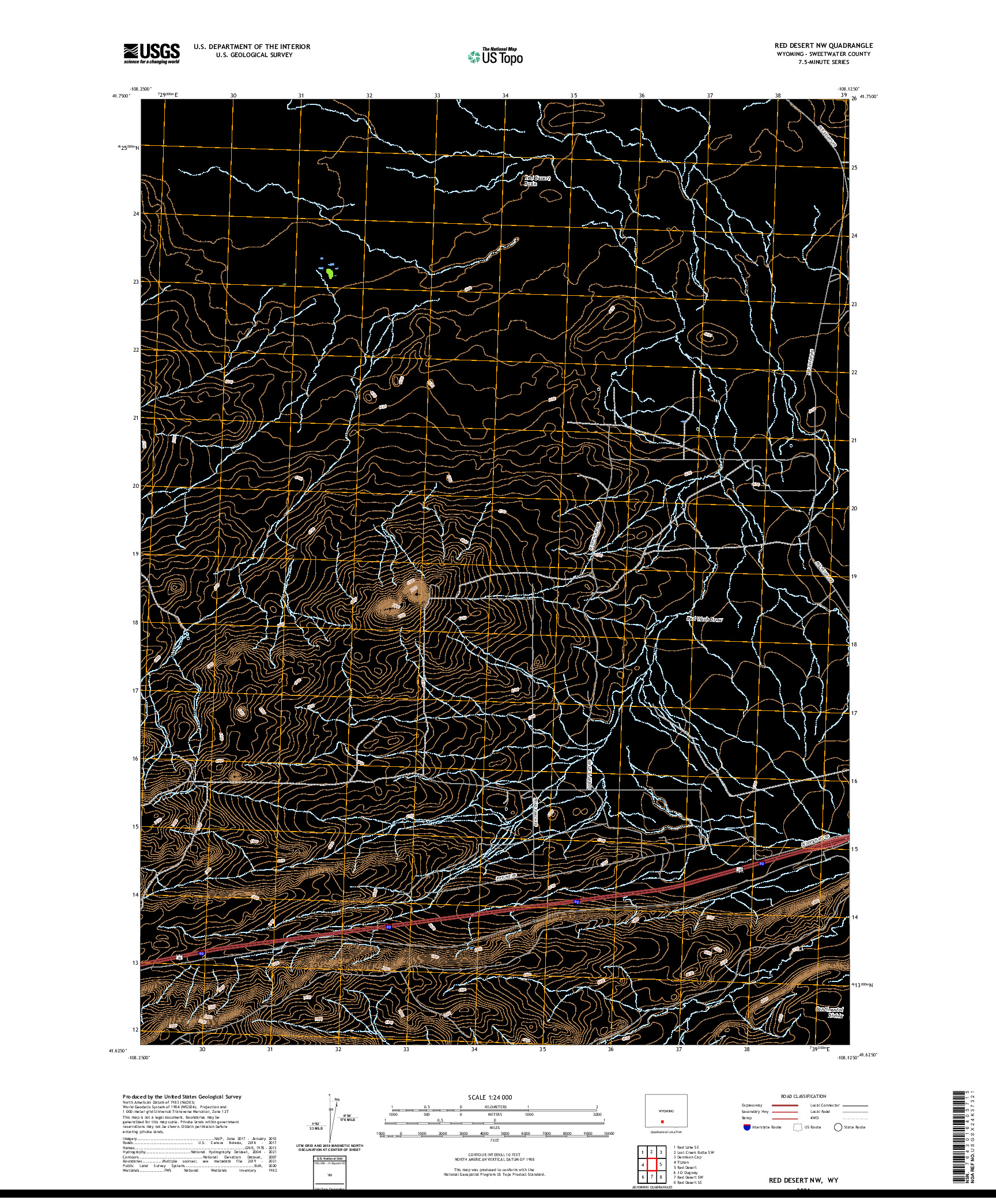 USGS US TOPO 7.5-MINUTE MAP FOR RED DESERT NW, WY 2021