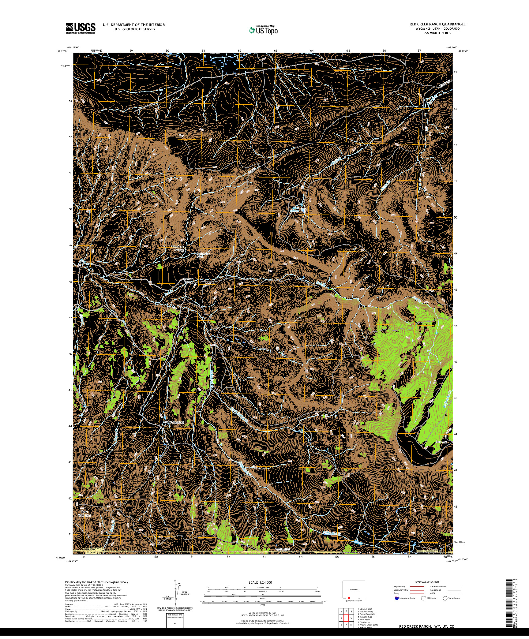 USGS US TOPO 7.5-MINUTE MAP FOR RED CREEK RANCH, WY,UT,CO 2021