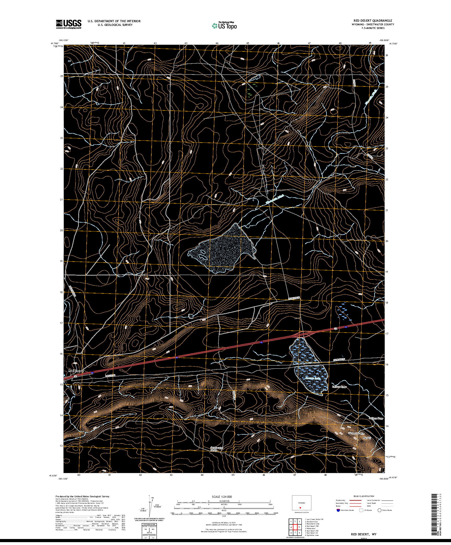 USGS US TOPO 7.5-MINUTE MAP FOR RED DESERT, WY 2021