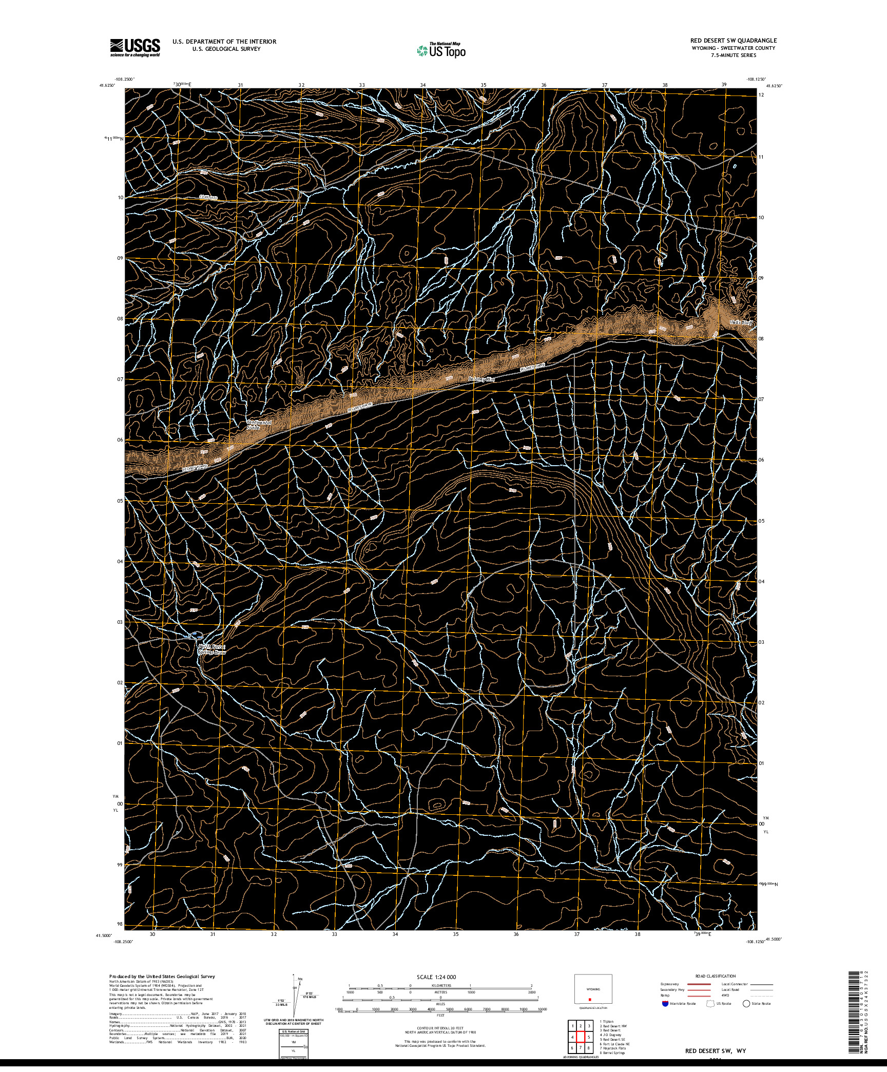 USGS US TOPO 7.5-MINUTE MAP FOR RED DESERT SW, WY 2021