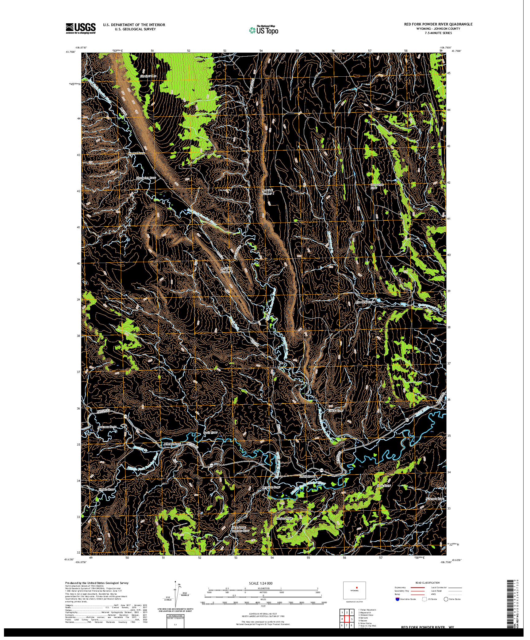 USGS US TOPO 7.5-MINUTE MAP FOR RED FORK POWDER RIVER, WY 2021