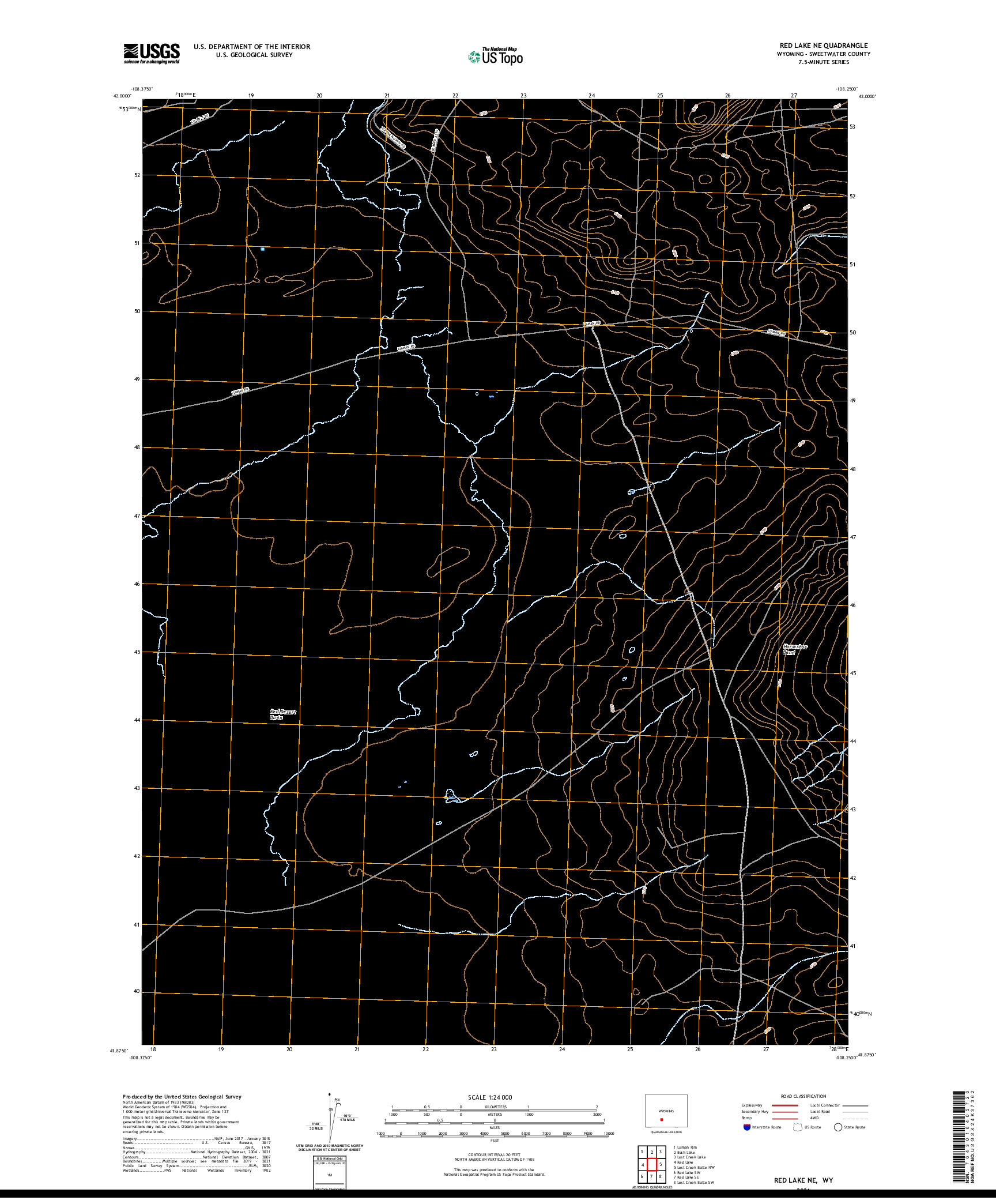 USGS US TOPO 7.5-MINUTE MAP FOR RED LAKE NE, WY 2021