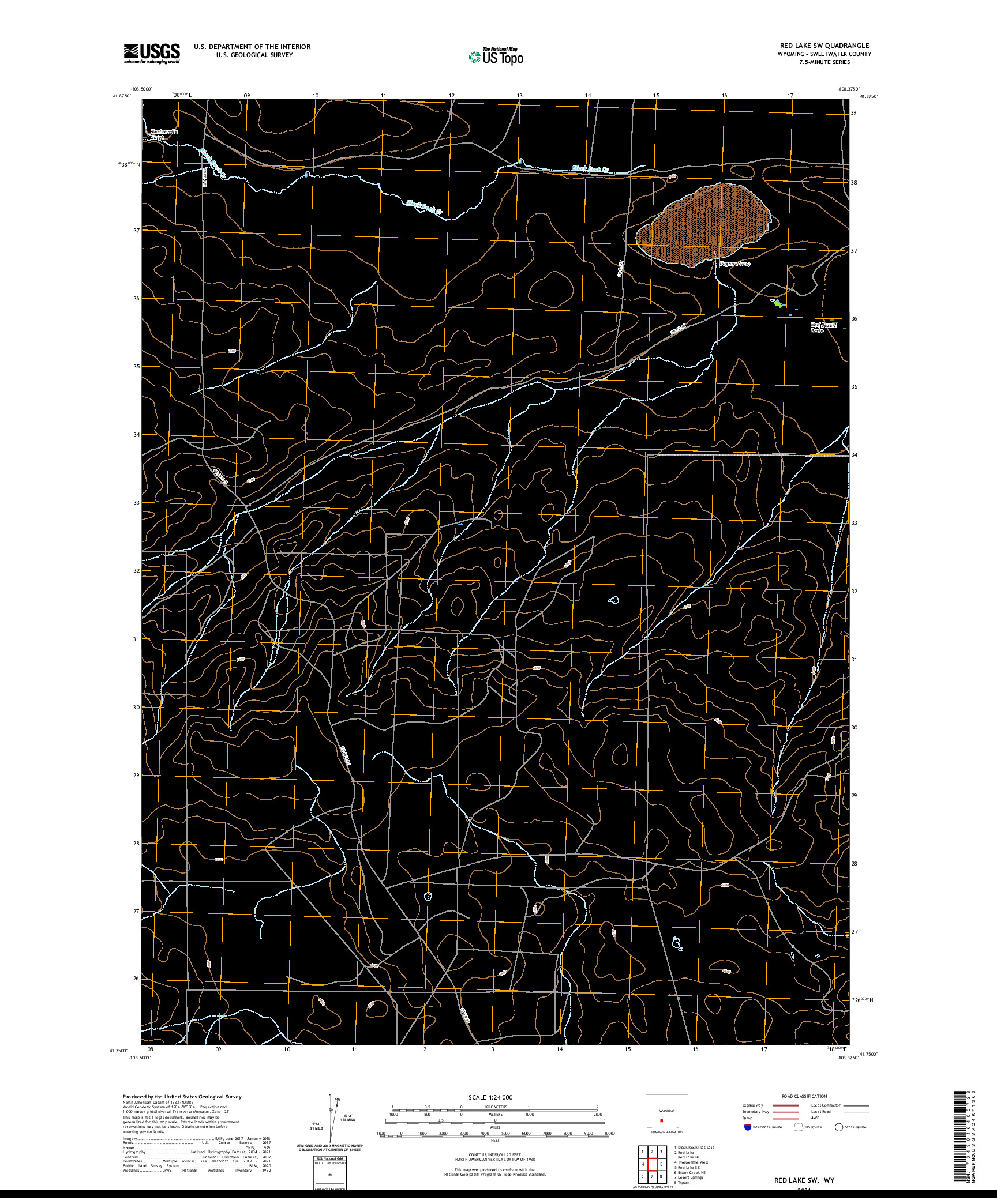 USGS US TOPO 7.5-MINUTE MAP FOR RED LAKE SW, WY 2021