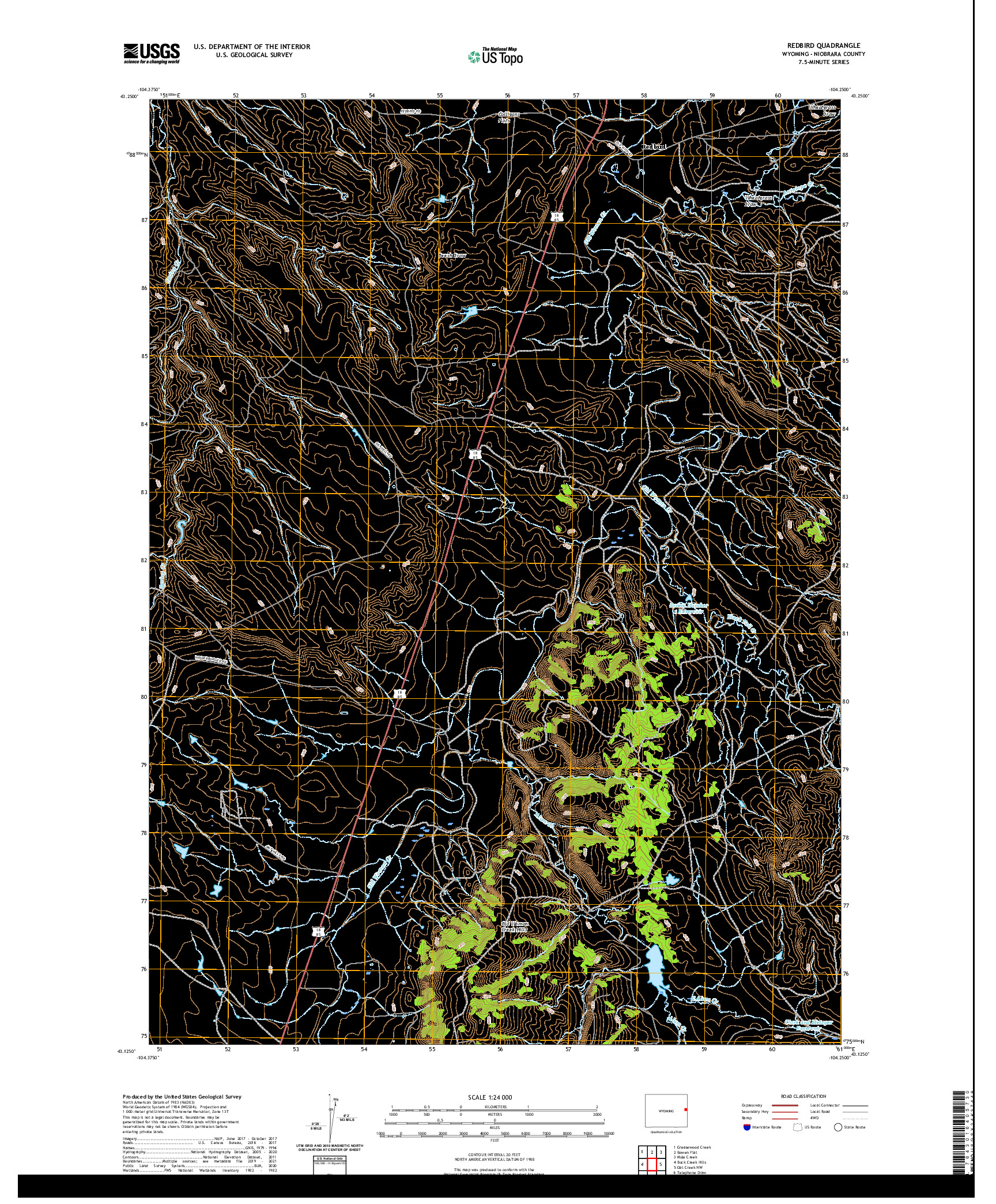 USGS US TOPO 7.5-MINUTE MAP FOR REDBIRD, WY 2021