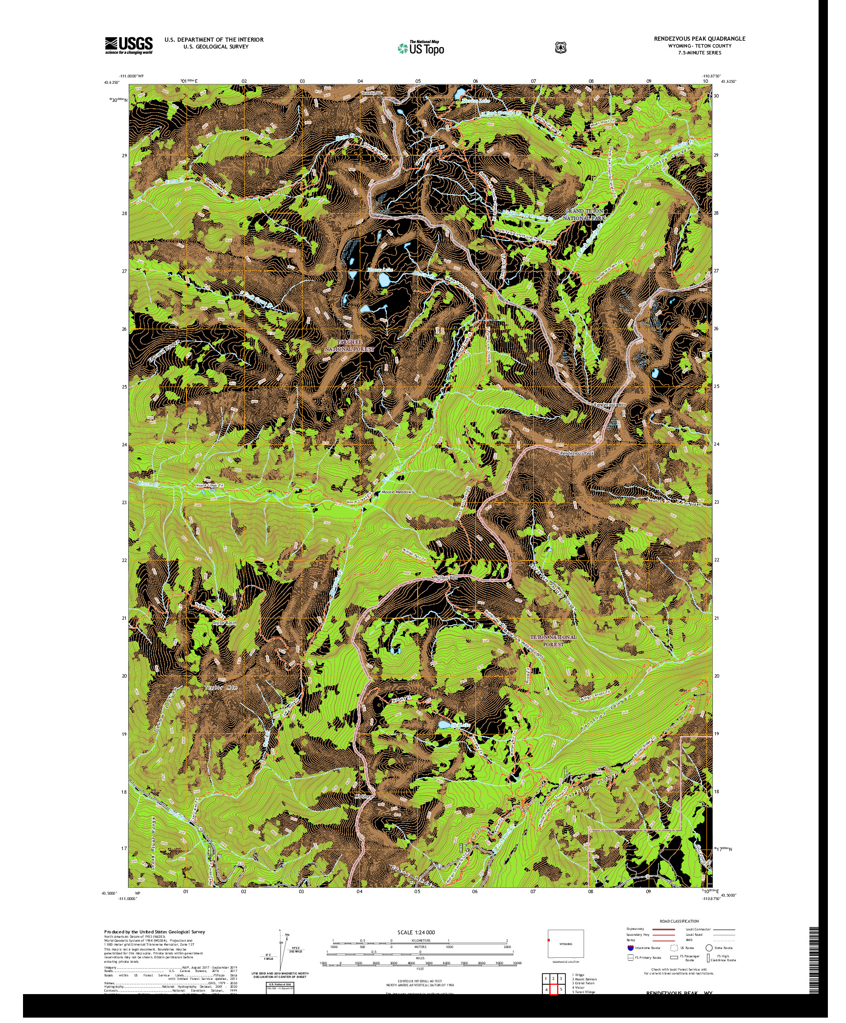 USGS US TOPO 7.5-MINUTE MAP FOR RENDEZVOUS PEAK, WY 2021