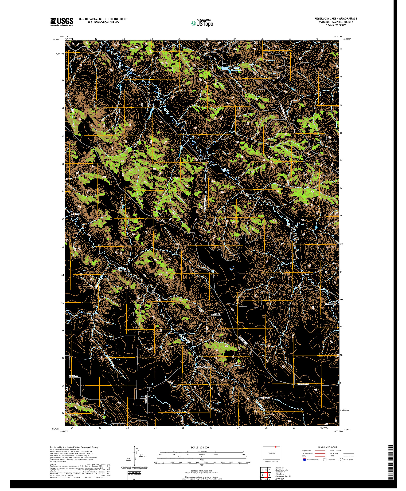 USGS US TOPO 7.5-MINUTE MAP FOR RESERVOIR CREEK, WY 2021