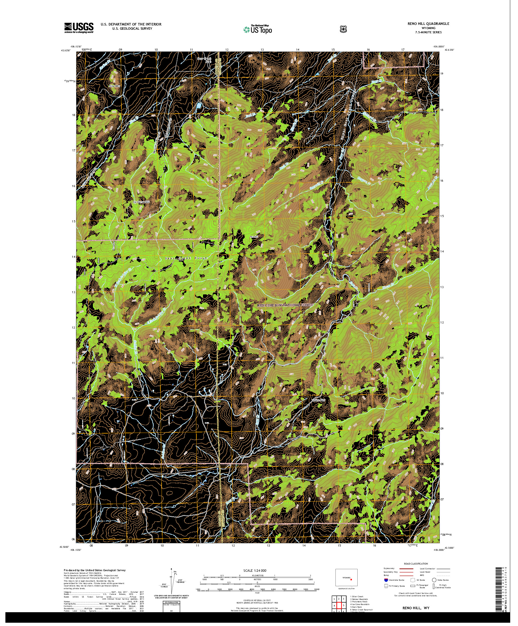 USGS US TOPO 7.5-MINUTE MAP FOR RENO HILL, WY 2021