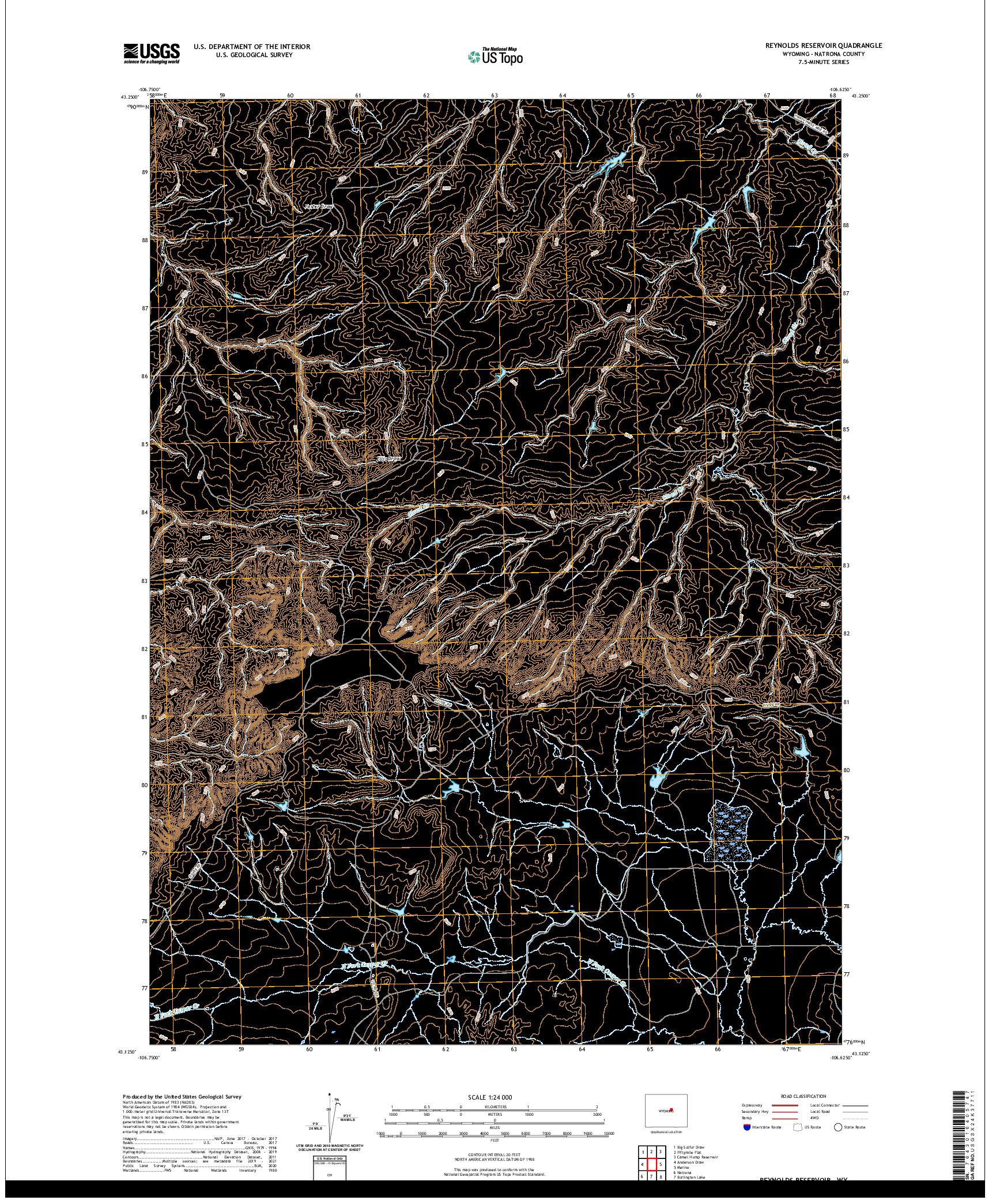 USGS US TOPO 7.5-MINUTE MAP FOR REYNOLDS RESERVOIR, WY 2021