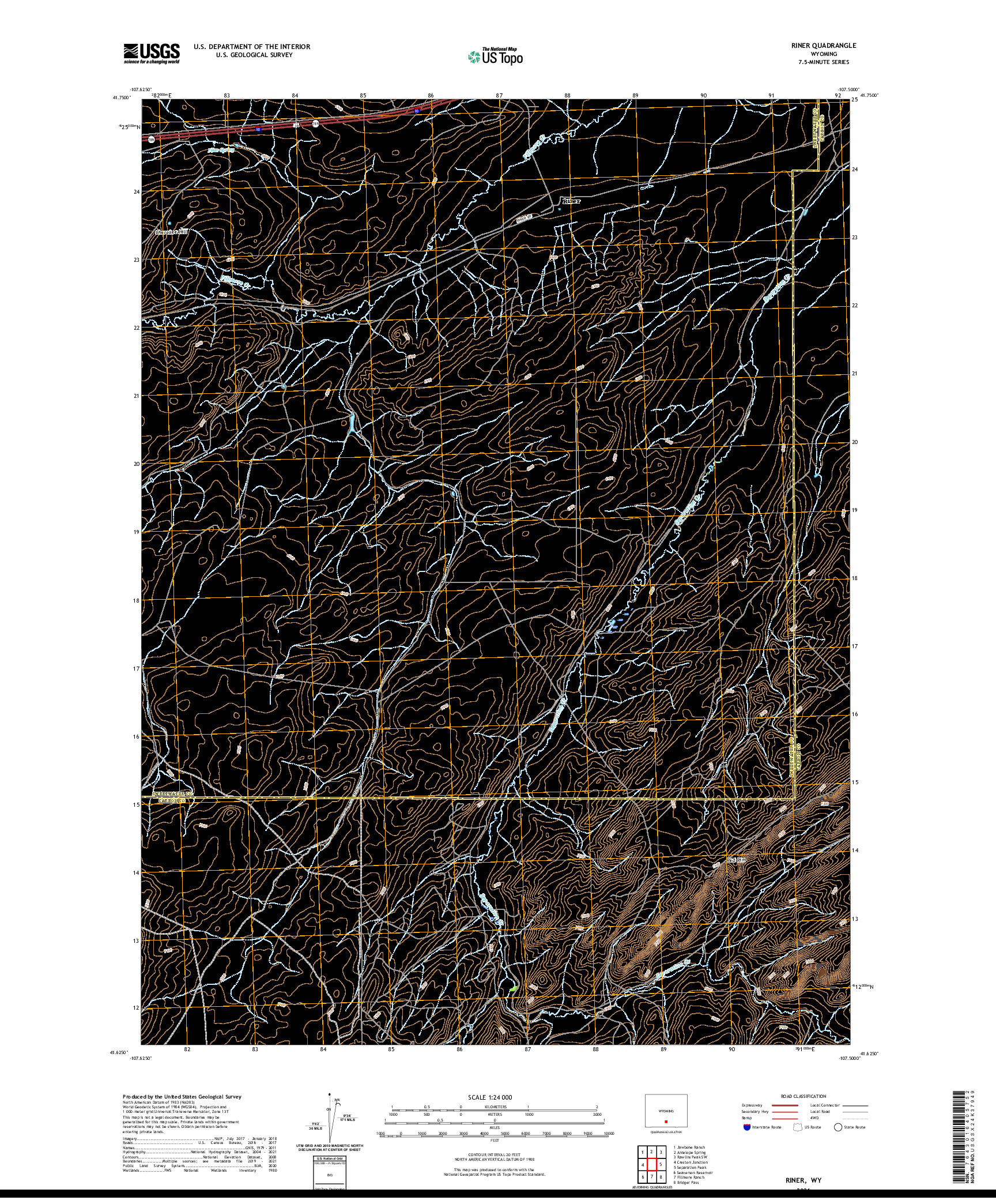 USGS US TOPO 7.5-MINUTE MAP FOR RINER, WY 2021