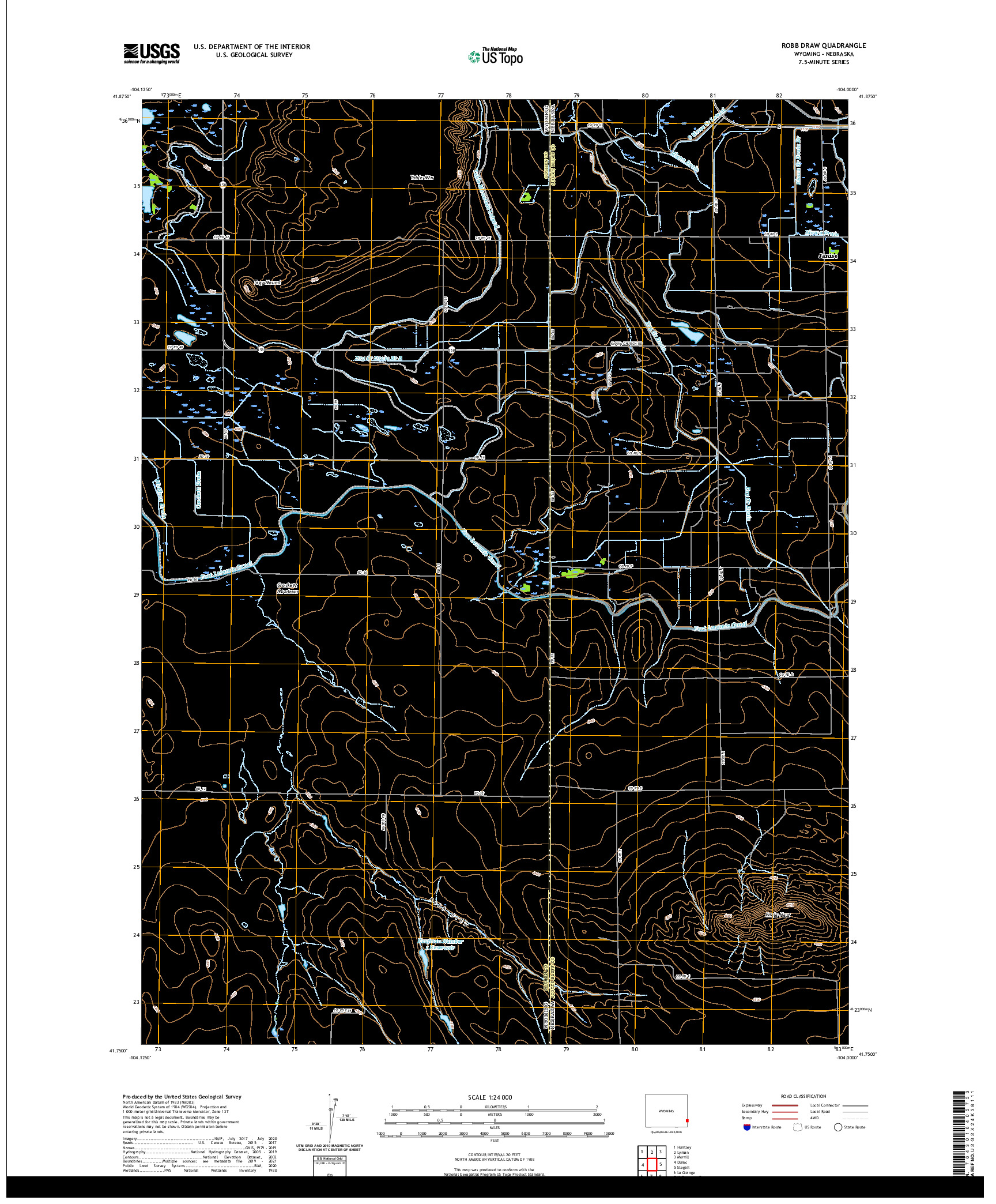 USGS US TOPO 7.5-MINUTE MAP FOR ROBB DRAW, WY,NE 2021