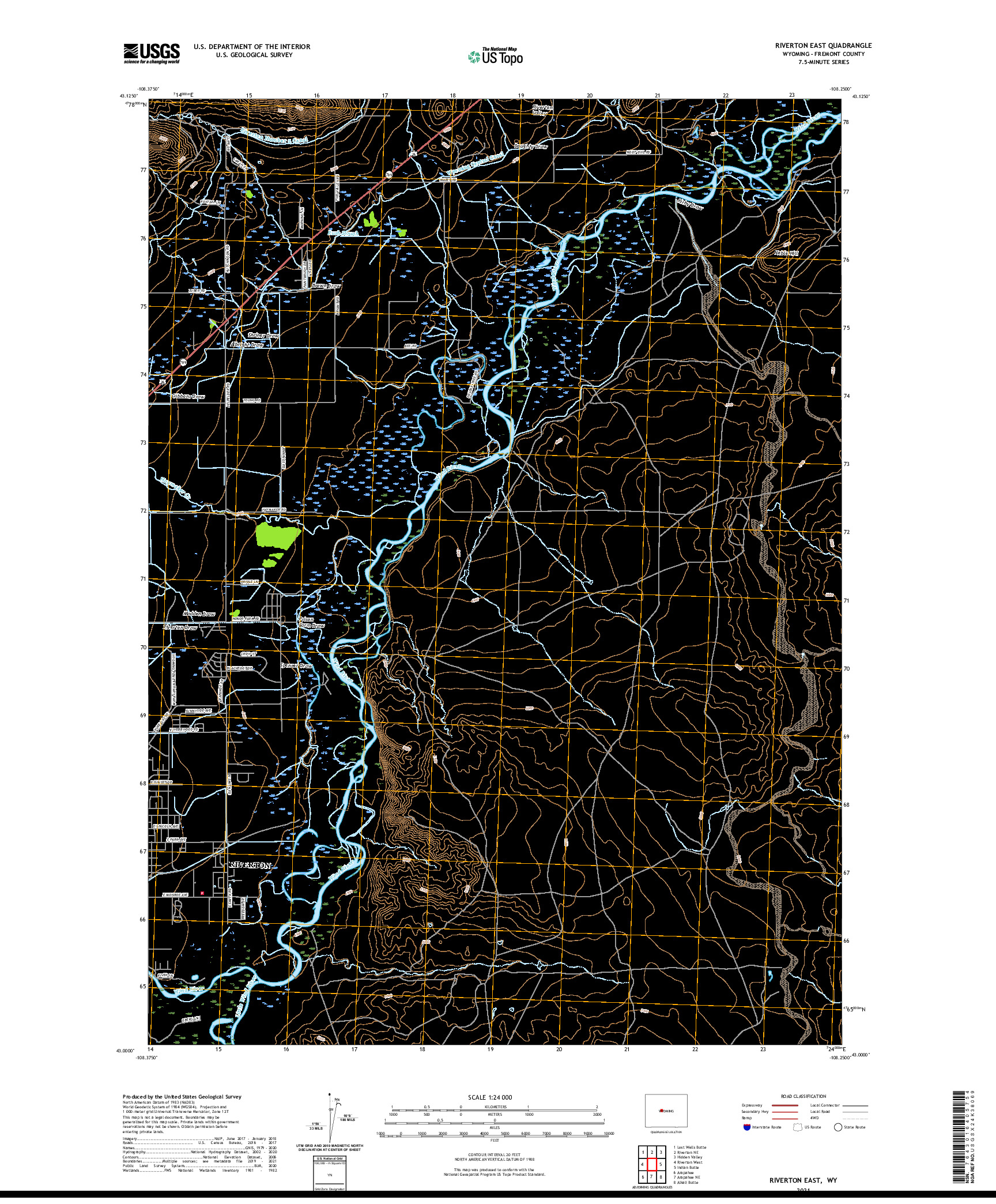 USGS US TOPO 7.5-MINUTE MAP FOR RIVERTON EAST, WY 2021