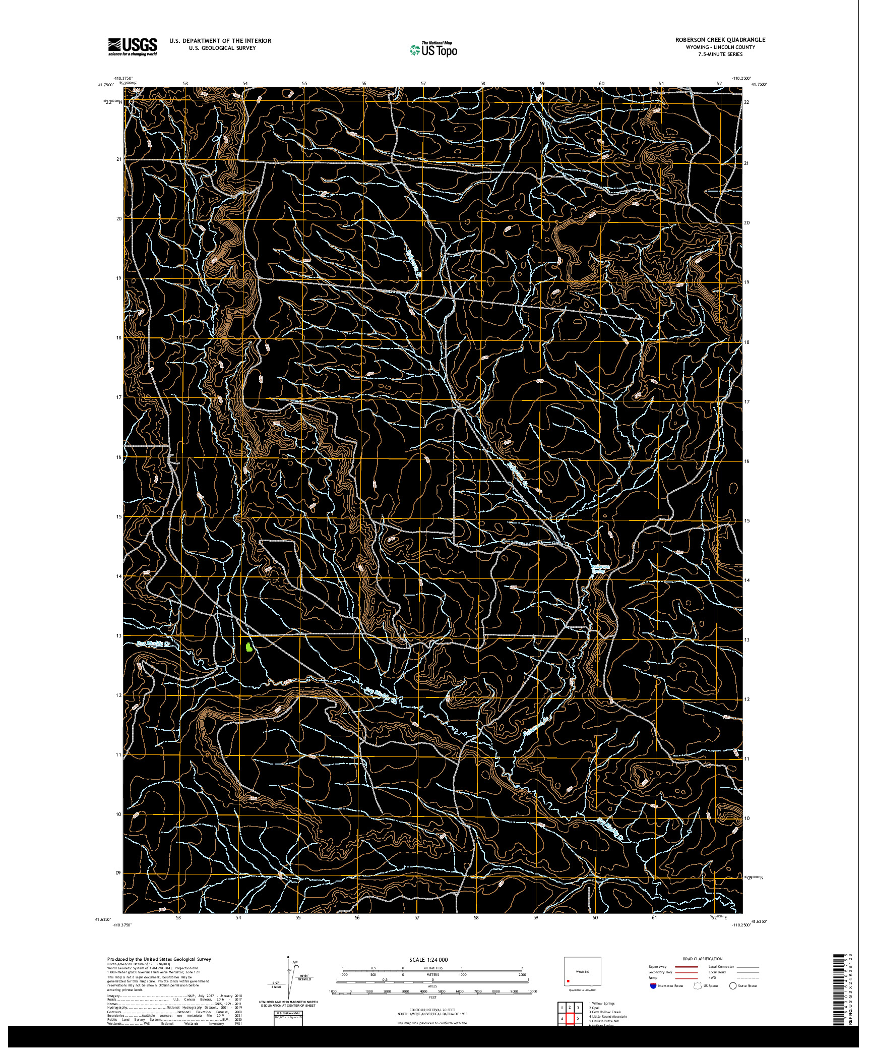 USGS US TOPO 7.5-MINUTE MAP FOR ROBERSON CREEK, WY 2021