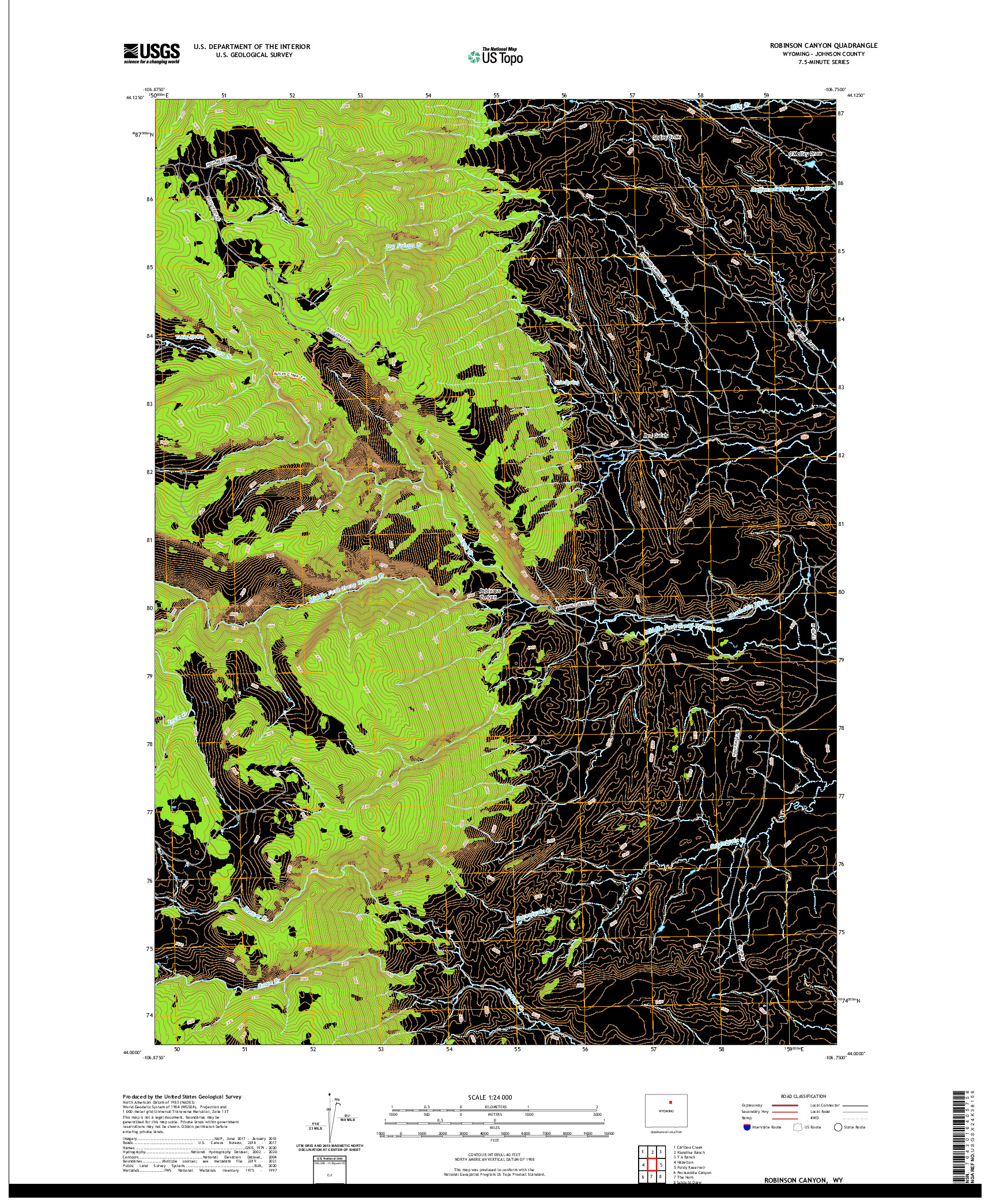USGS US TOPO 7.5-MINUTE MAP FOR ROBINSON CANYON, WY 2021