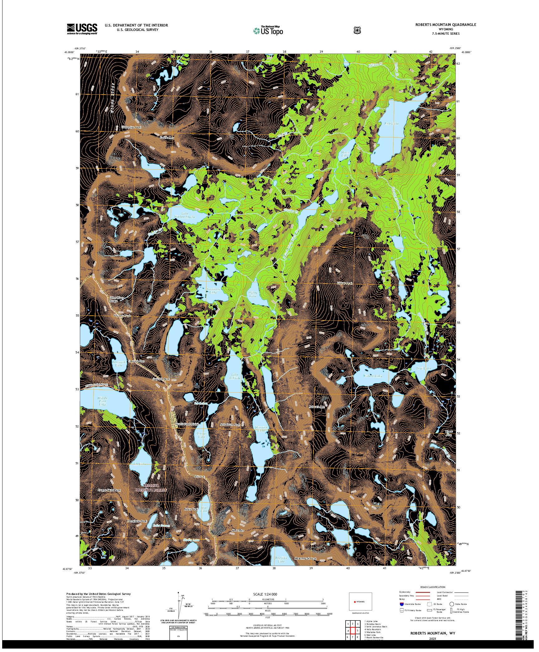 USGS US TOPO 7.5-MINUTE MAP FOR ROBERTS MOUNTAIN, WY 2021