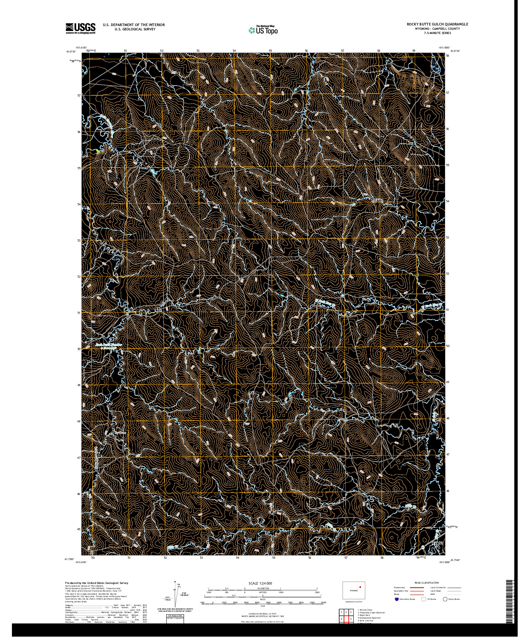 USGS US TOPO 7.5-MINUTE MAP FOR ROCKY BUTTE GULCH, WY 2021