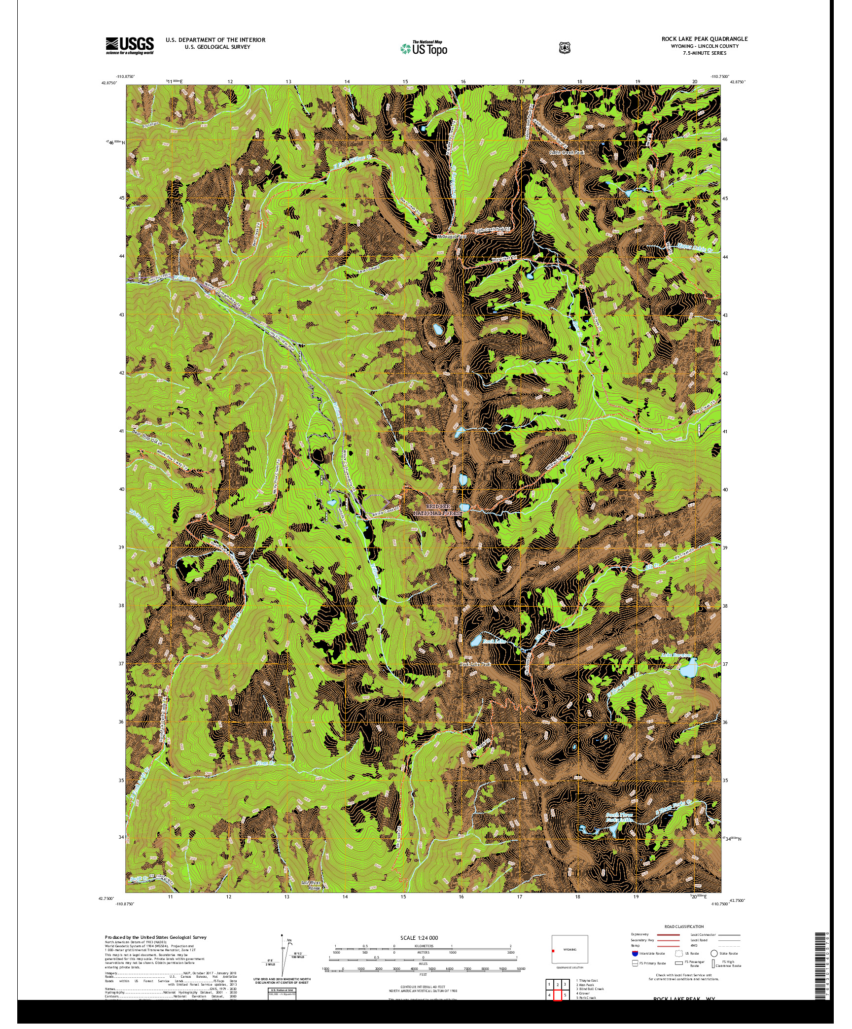 USGS US TOPO 7.5-MINUTE MAP FOR ROCK LAKE PEAK, WY 2021