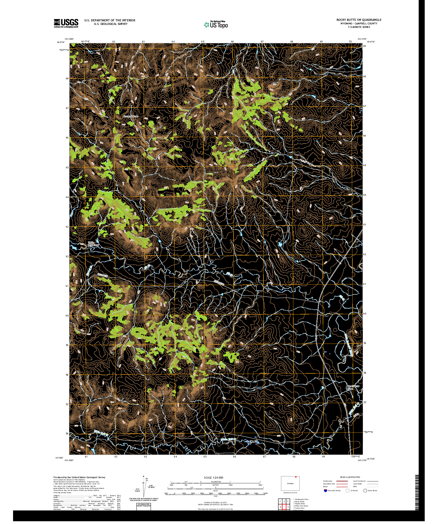 USGS US TOPO 7.5-MINUTE MAP FOR ROCKY BUTTE SW, WY 2021