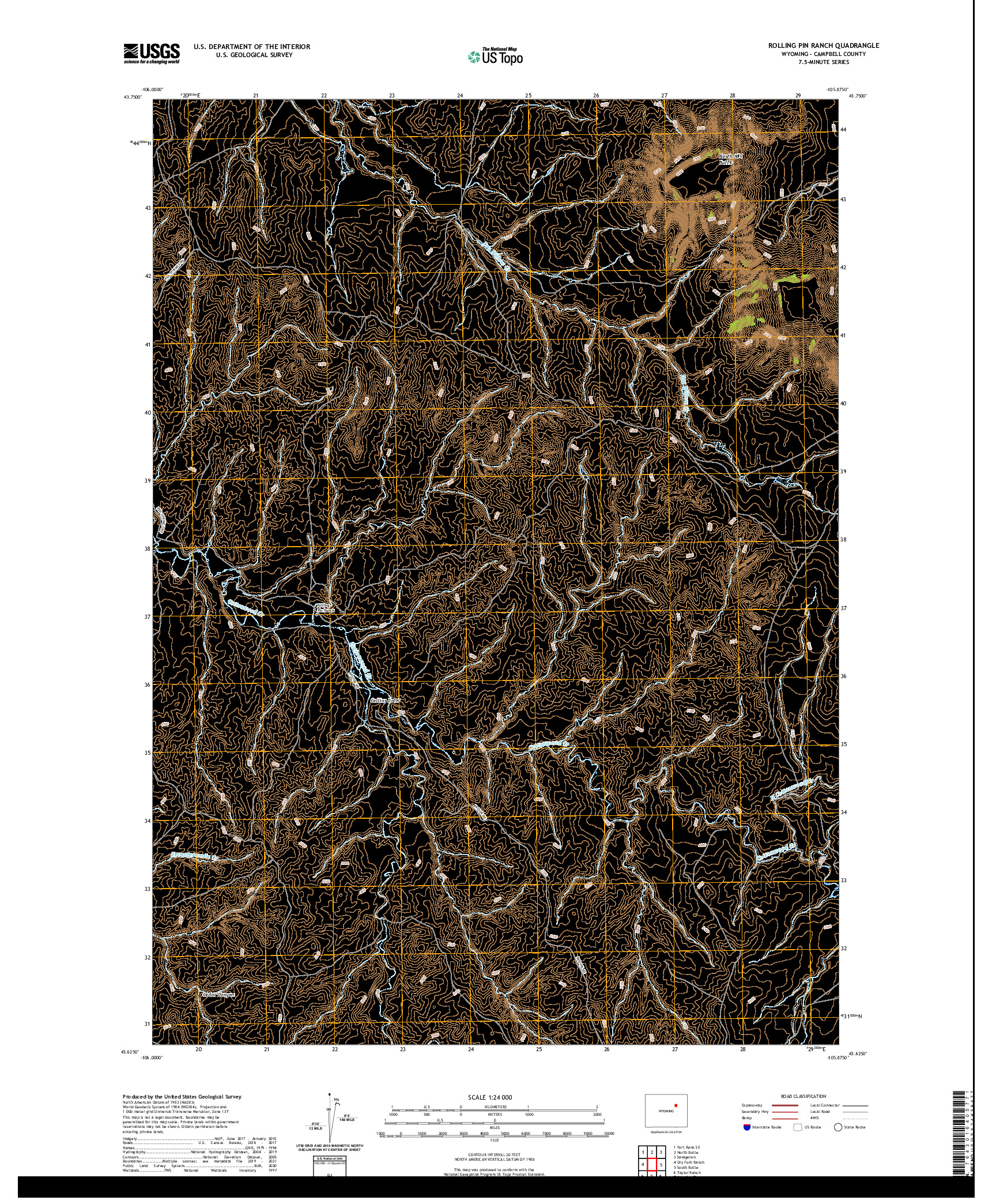 USGS US TOPO 7.5-MINUTE MAP FOR ROLLING PIN RANCH, WY 2021