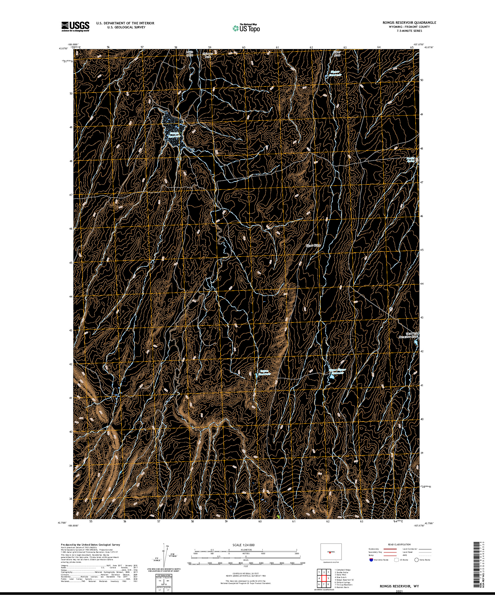 USGS US TOPO 7.5-MINUTE MAP FOR RONGIS RESERVOIR, WY 2021