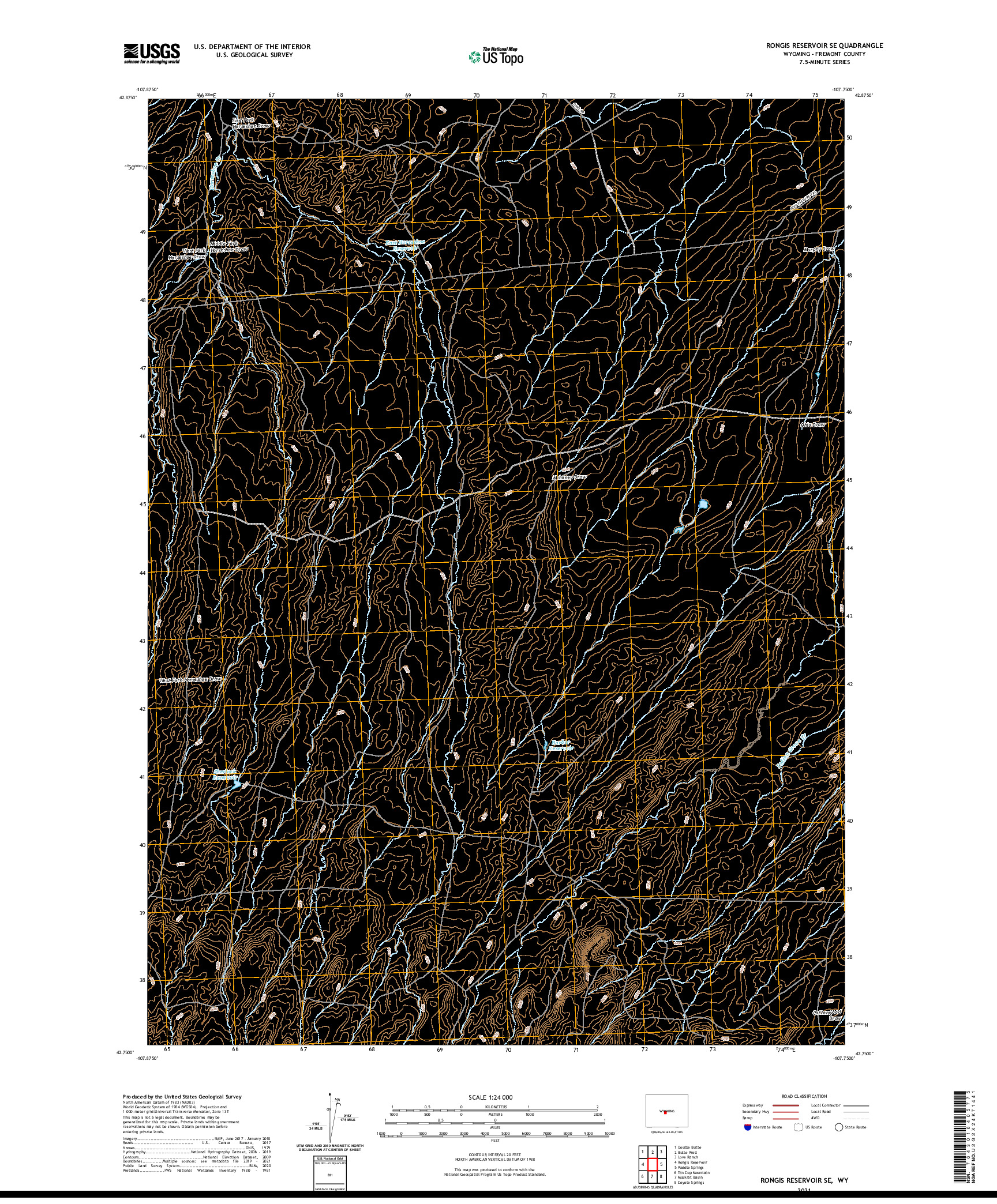 USGS US TOPO 7.5-MINUTE MAP FOR RONGIS RESERVOIR SE, WY 2021