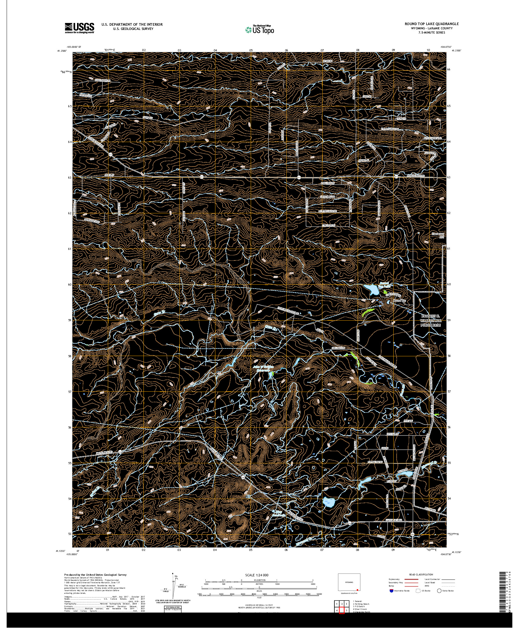 USGS US TOPO 7.5-MINUTE MAP FOR ROUND TOP LAKE, WY 2021