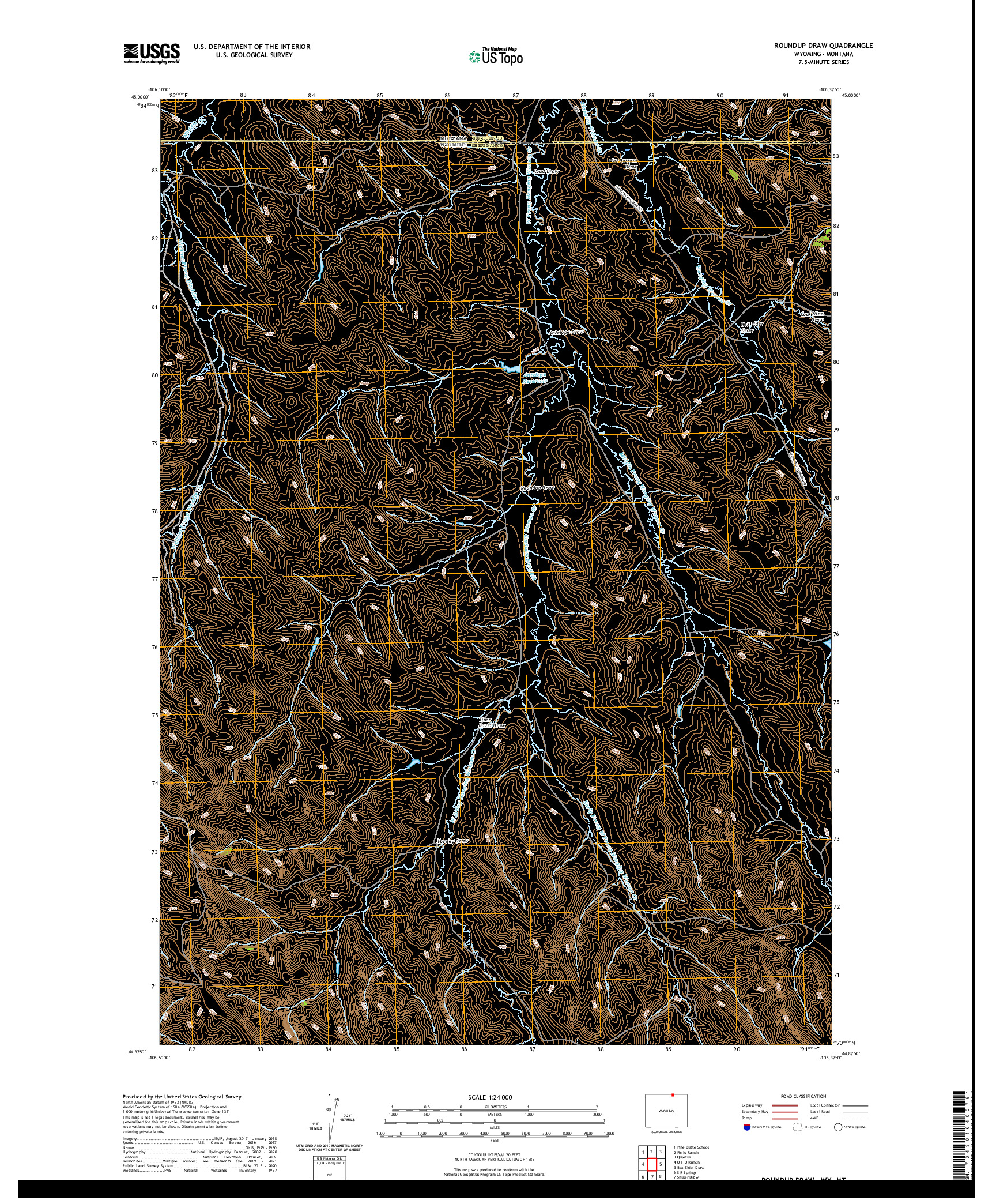 US TOPO 7.5-MINUTE MAP FOR ROUNDUP DRAW, WY,MT