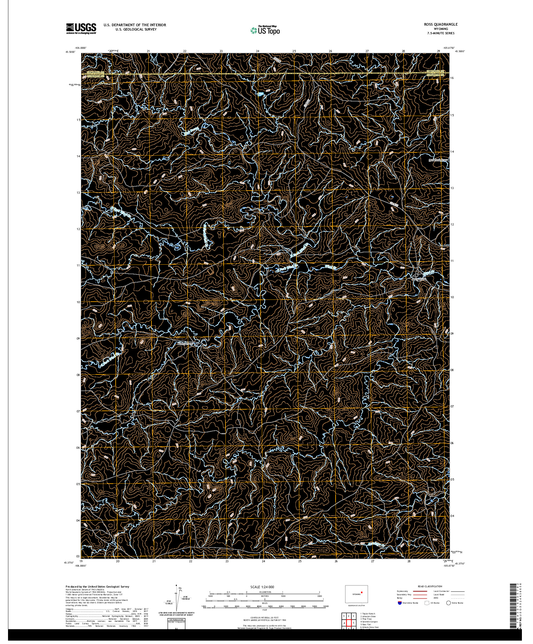 USGS US TOPO 7.5-MINUTE MAP FOR ROSS, WY 2021