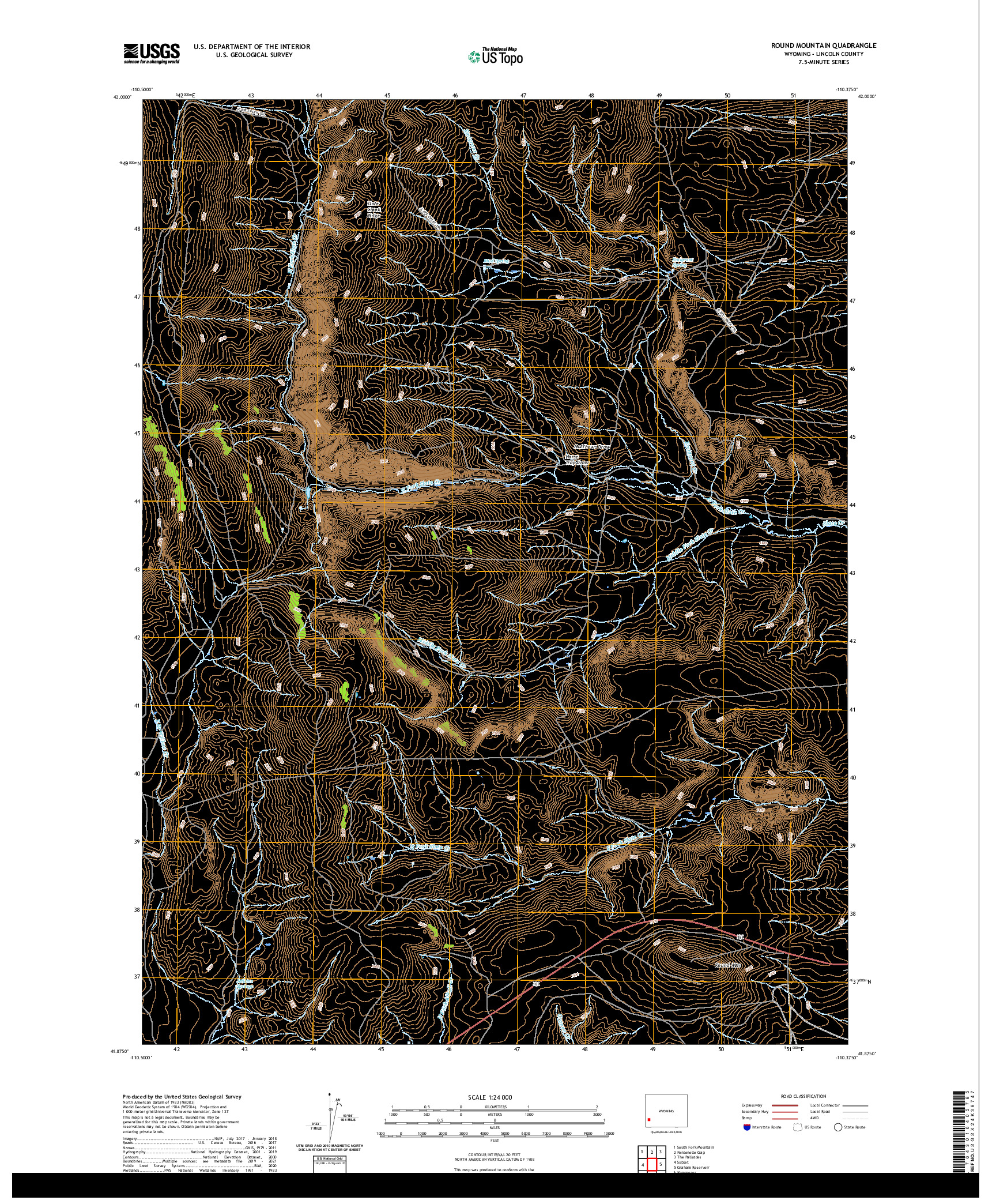 USGS US TOPO 7.5-MINUTE MAP FOR ROUND MOUNTAIN, WY 2021