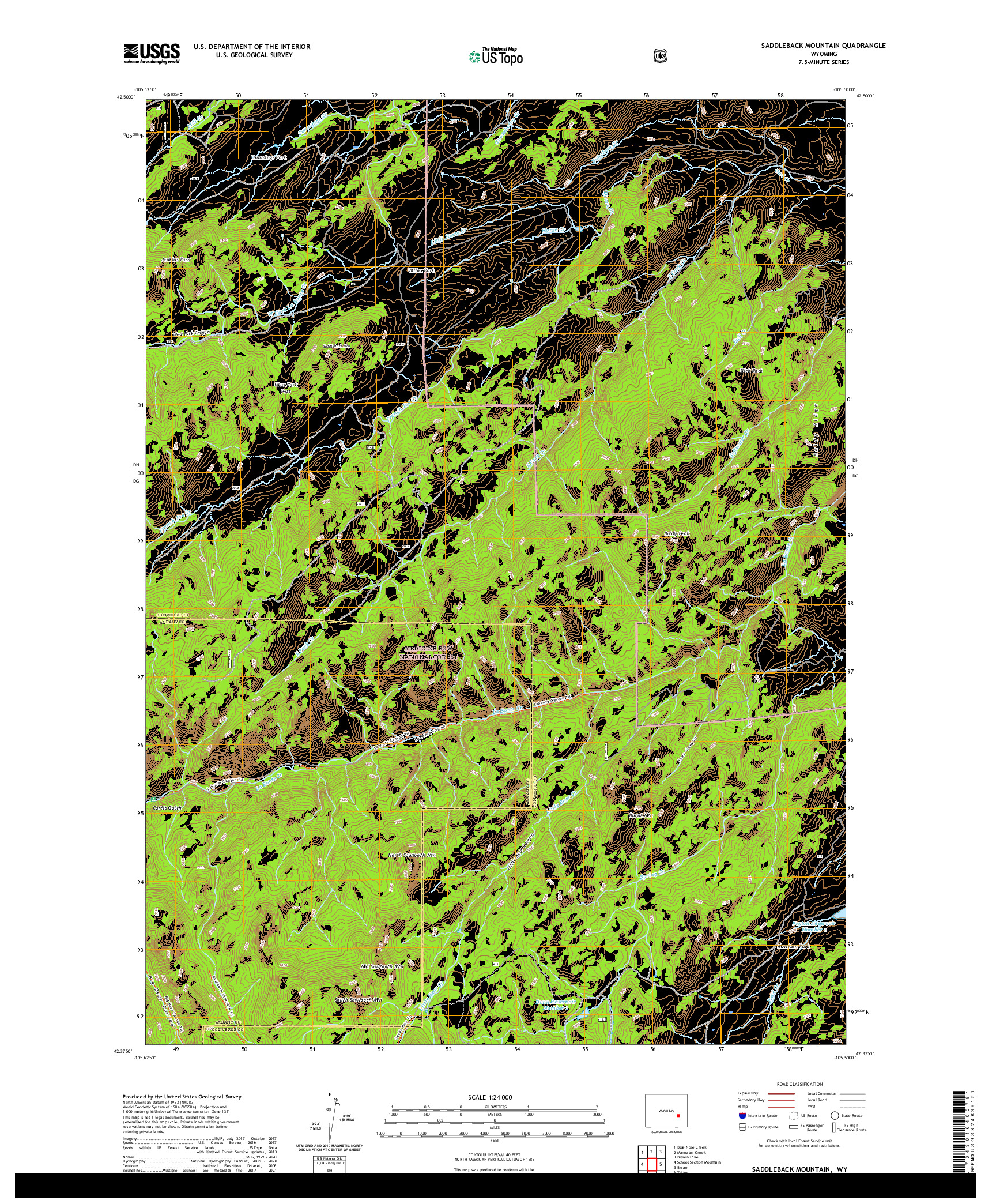 USGS US TOPO 7.5-MINUTE MAP FOR SADDLEBACK MOUNTAIN, WY 2021