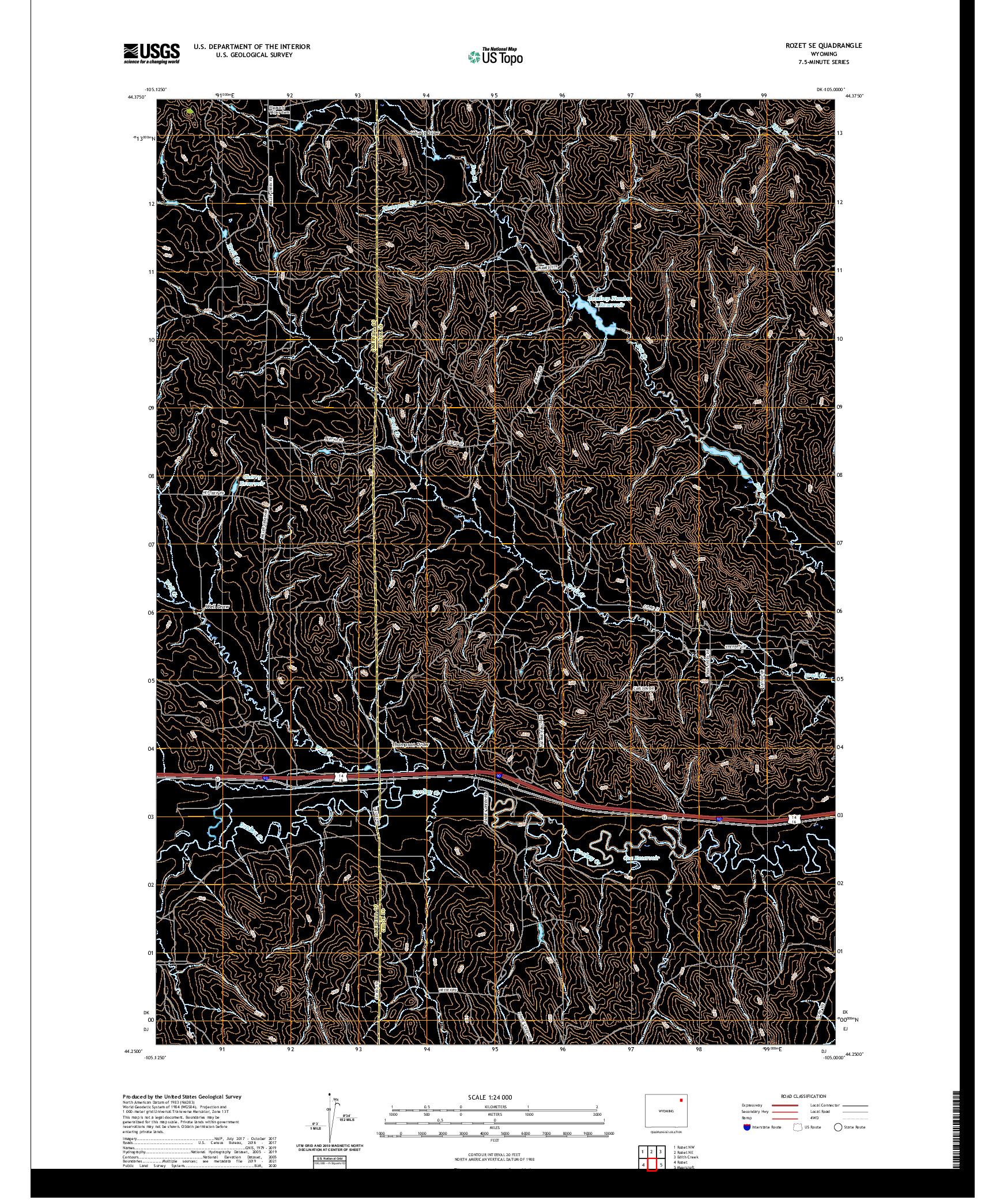 USGS US TOPO 7.5-MINUTE MAP FOR ROZET SE, WY 2021