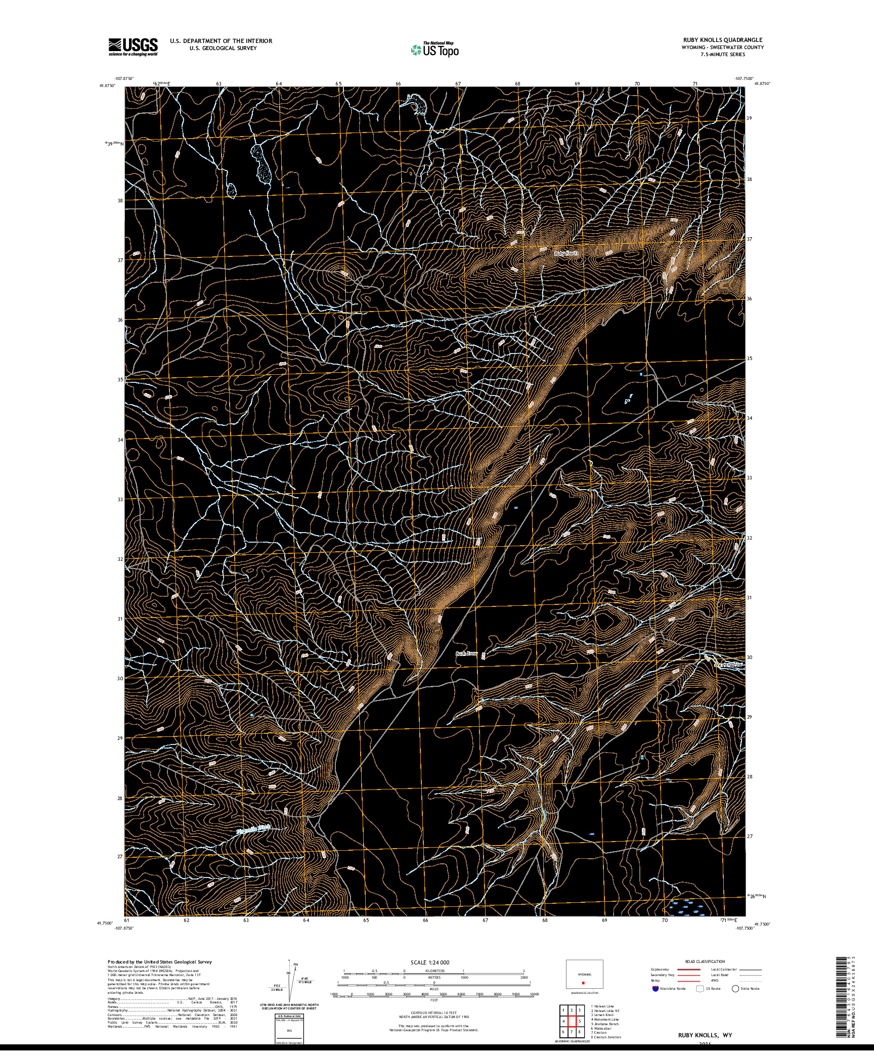 USGS US TOPO 7.5-MINUTE MAP FOR RUBY KNOLLS, WY 2021