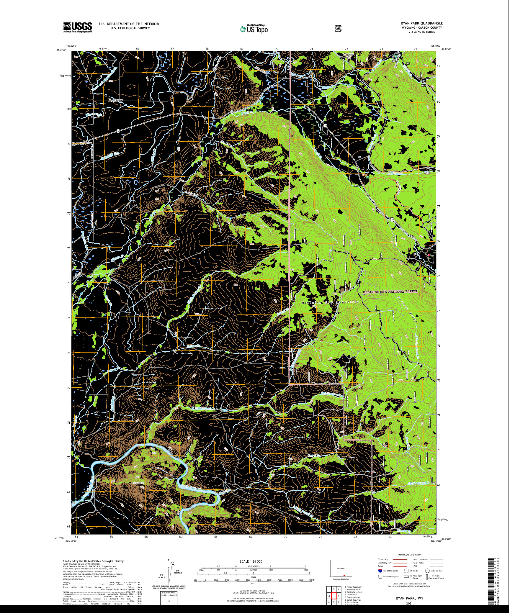 USGS US TOPO 7.5-MINUTE MAP FOR RYAN PARK, WY 2021