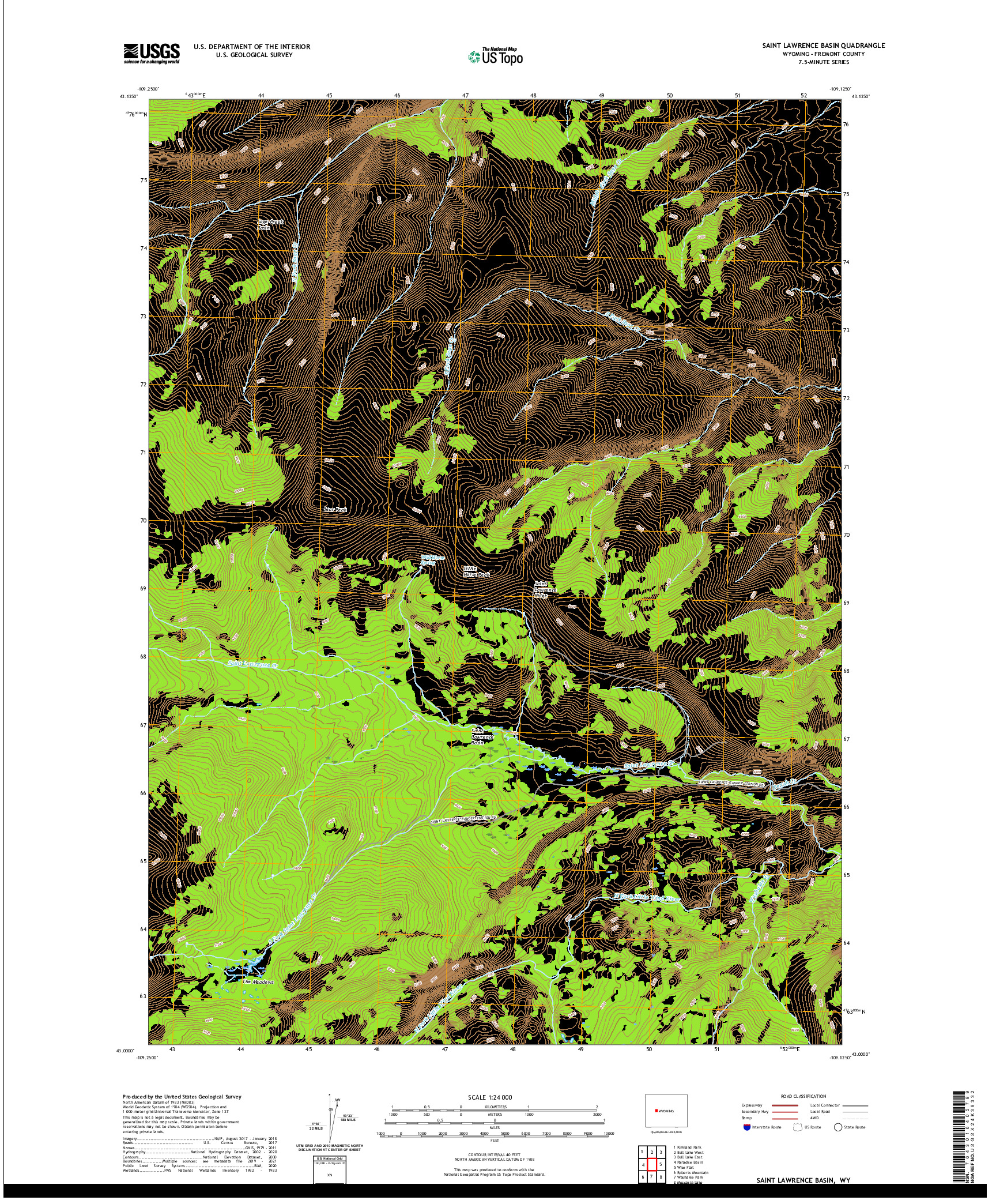 USGS US TOPO 7.5-MINUTE MAP FOR SAINT LAWRENCE BASIN, WY 2021