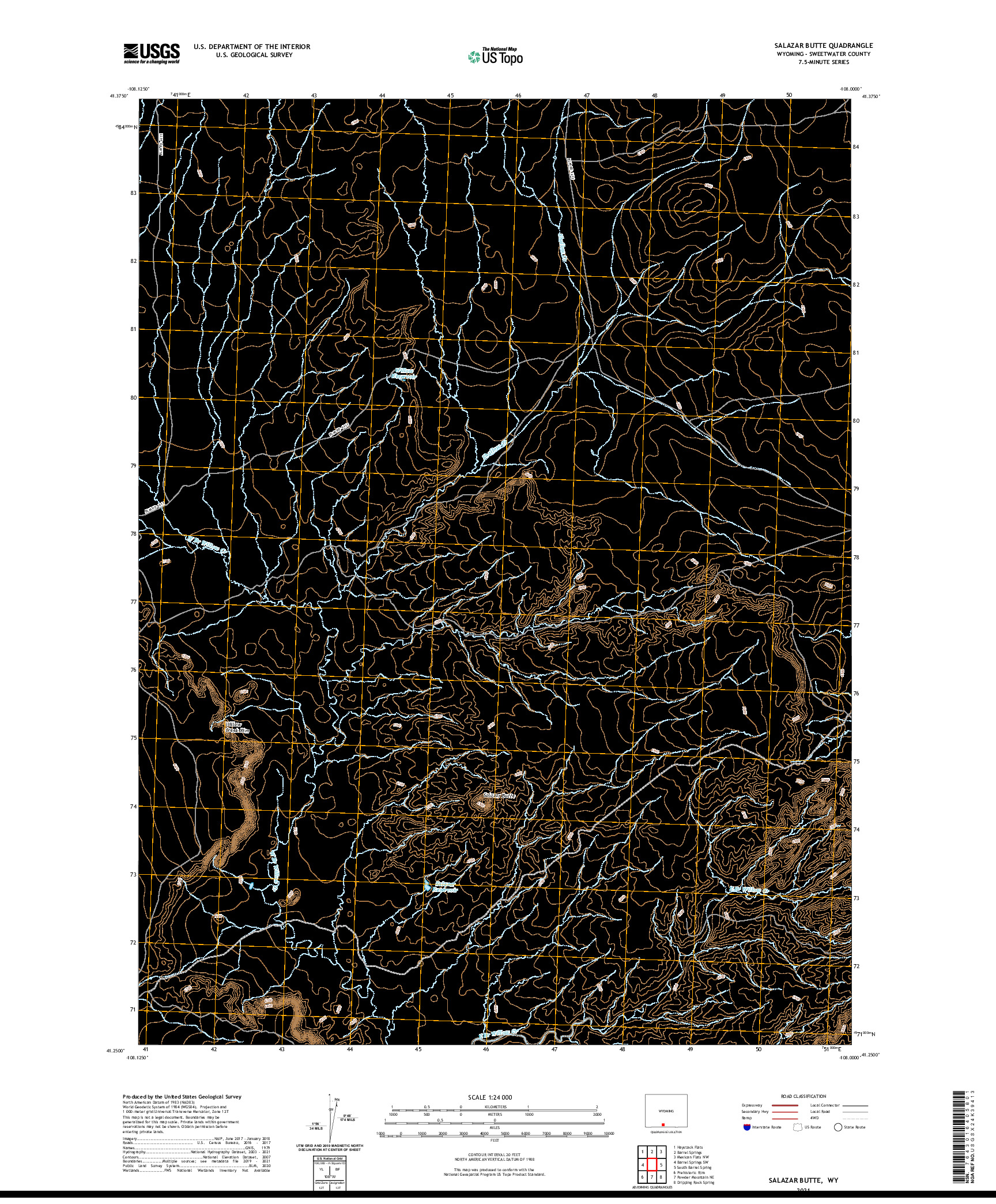 USGS US TOPO 7.5-MINUTE MAP FOR SALAZAR BUTTE, WY 2021