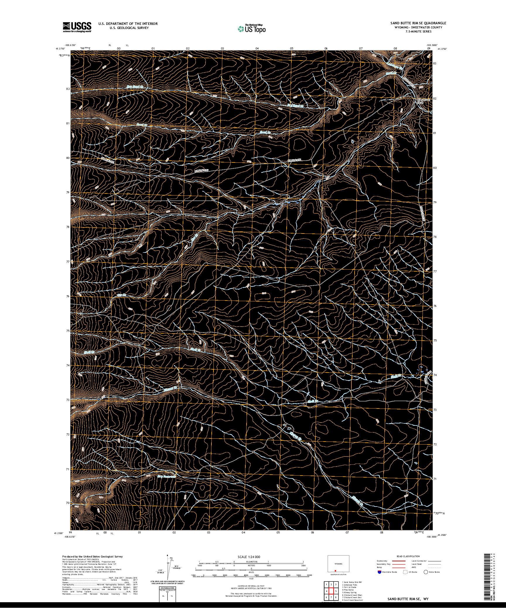 USGS US TOPO 7.5-MINUTE MAP FOR SAND BUTTE RIM SE, WY 2021